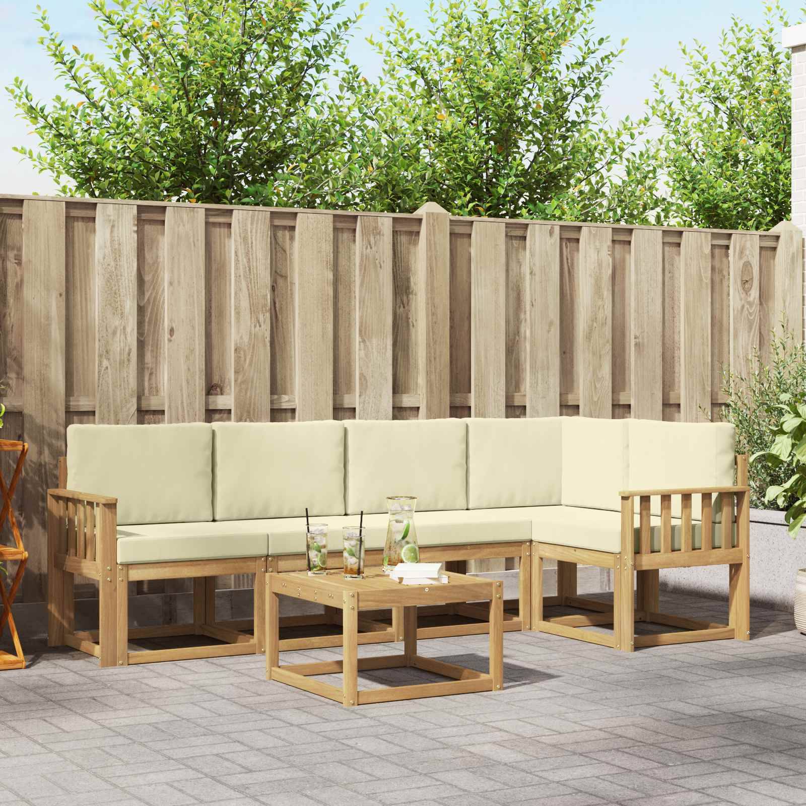 vidaXL Outdoor-Sofagarnitur 6 pcs Weiß und Creme Massivholz Akazie