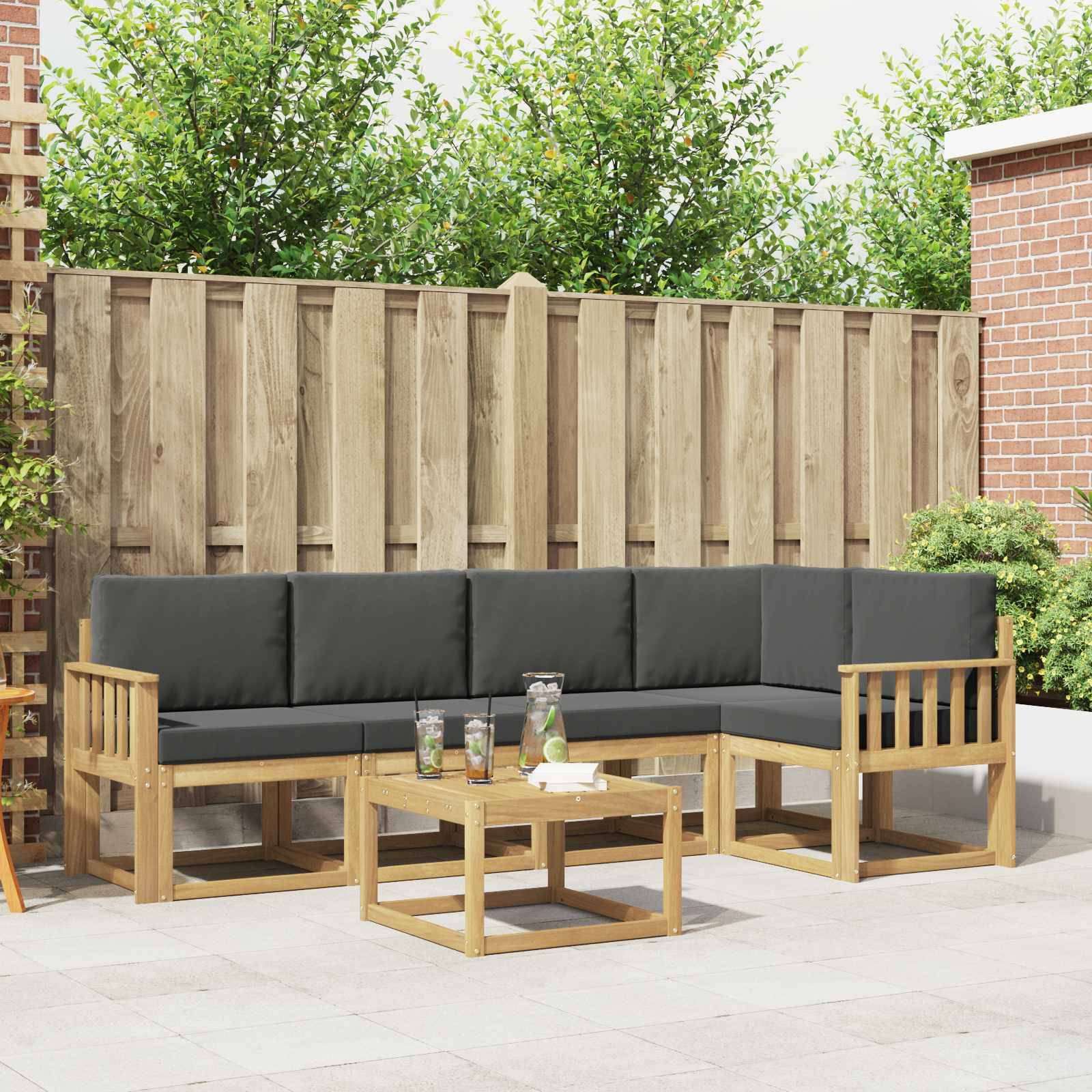 vidaXL Outdoor-Sofagarnitur 6 pcs Weiß und Anthrazit Massivholz Akazie