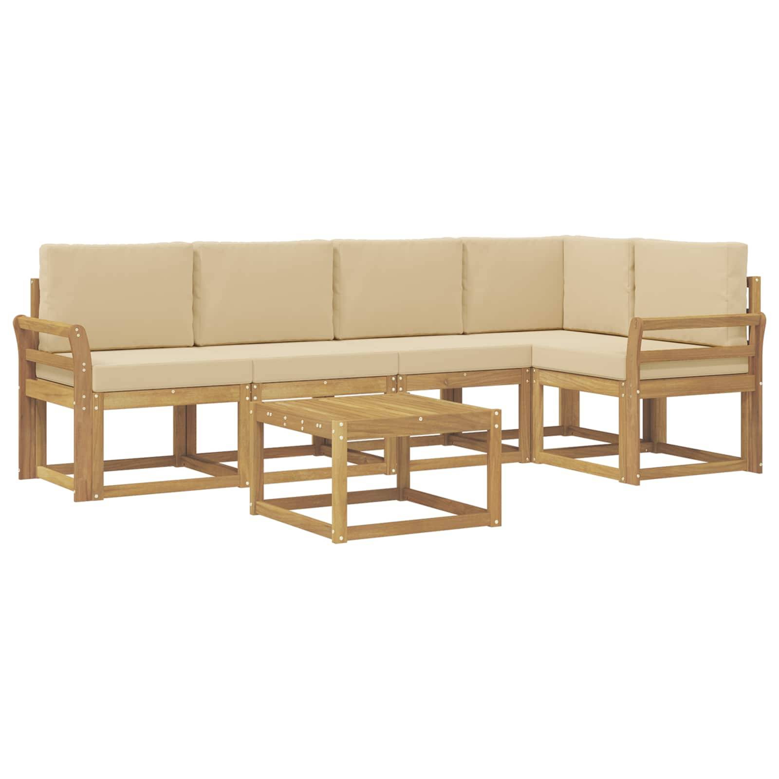 vidaXL Outdoor-Sofagarnitur 6 pcs Weiß und Beige Massivholz Akazie
