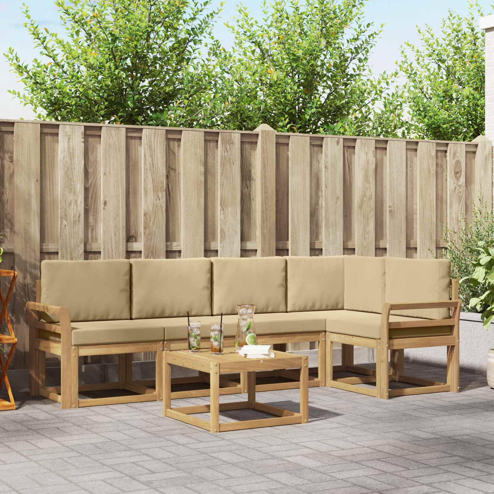 vidaXL Outdoor-Sofagarnitur 6 pcs Weiß und Beige Massivholz Akazie