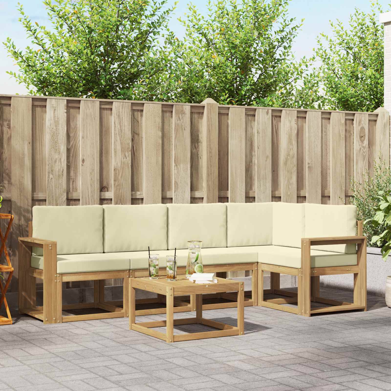 vidaXL Outdoor-Sofagarnitur 6 pcs Weiß und Creme Massivholz Akazie