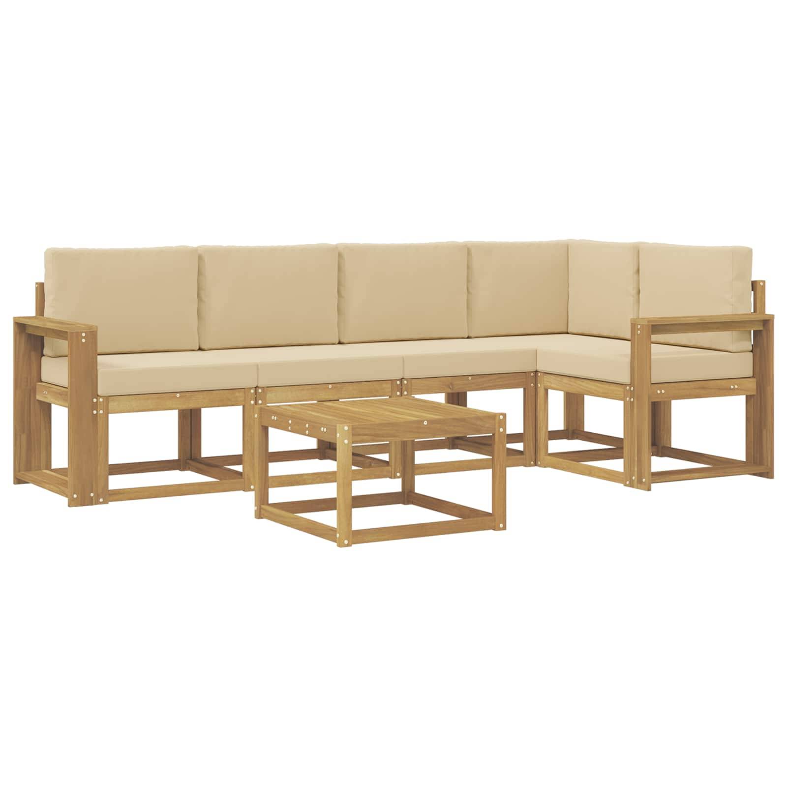 vidaXL Outdoor-Sofagarnitur 6 pcs Weiß und Beige Massivholz Akazie