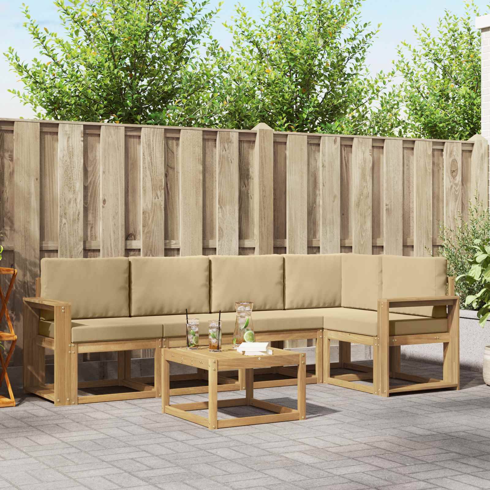 vidaXL Outdoor-Sofagarnitur 6 pcs Weiß und Beige Massivholz Akazie