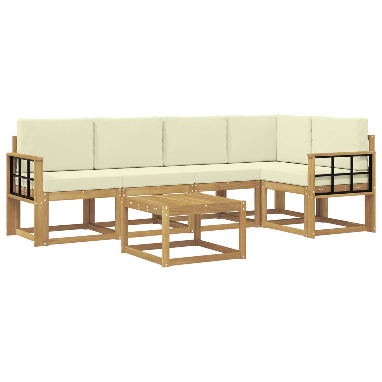 vidaXL Outdoor-Sofagarnitur 6 pcs Weiß und Creme Massivholz Akazie