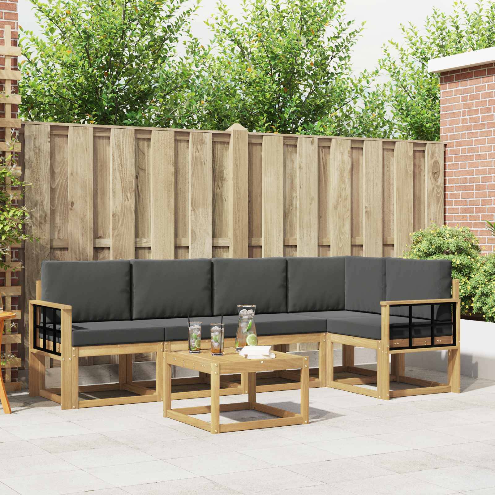 vidaXL Outdoor-Sofagarnitur 6 pcs Weiß und Anthrazit Massivholz Akazie