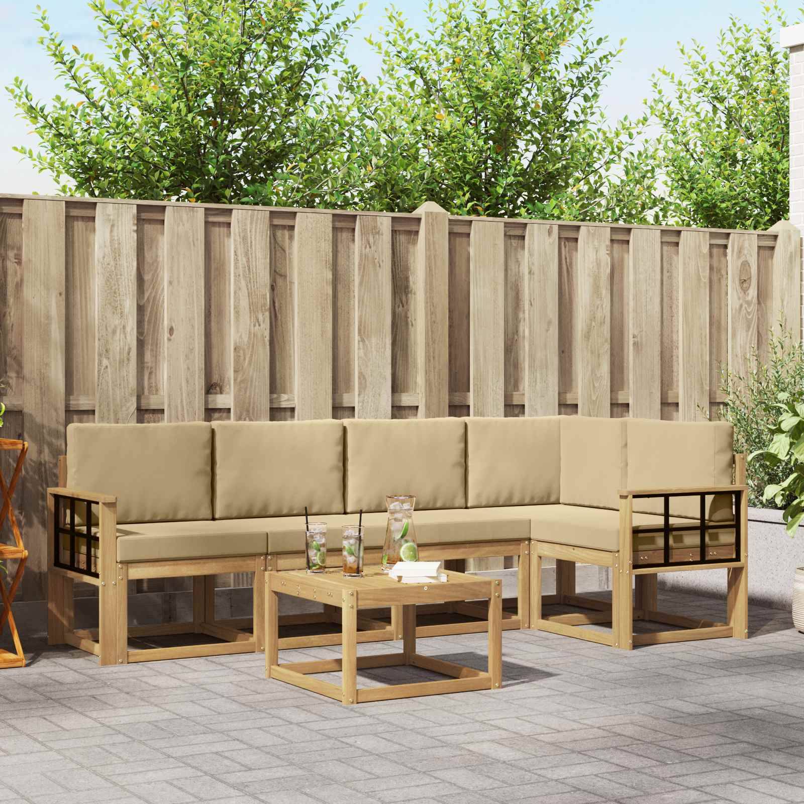 vidaXL Outdoor-Sofagarnitur 6 pcs Weiß und Beige Massivholz Akazie