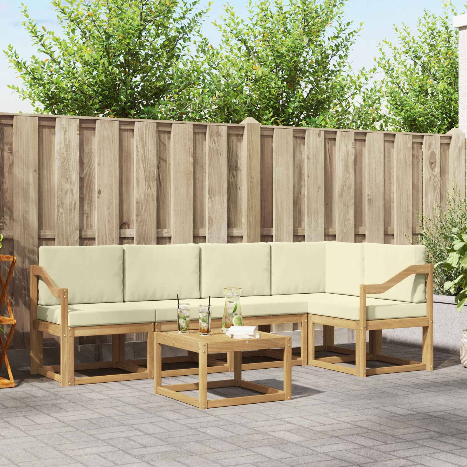 vidaXL Outdoor-Sofagarnitur 6 pcs Weiß und Creme Massivholz Akazie