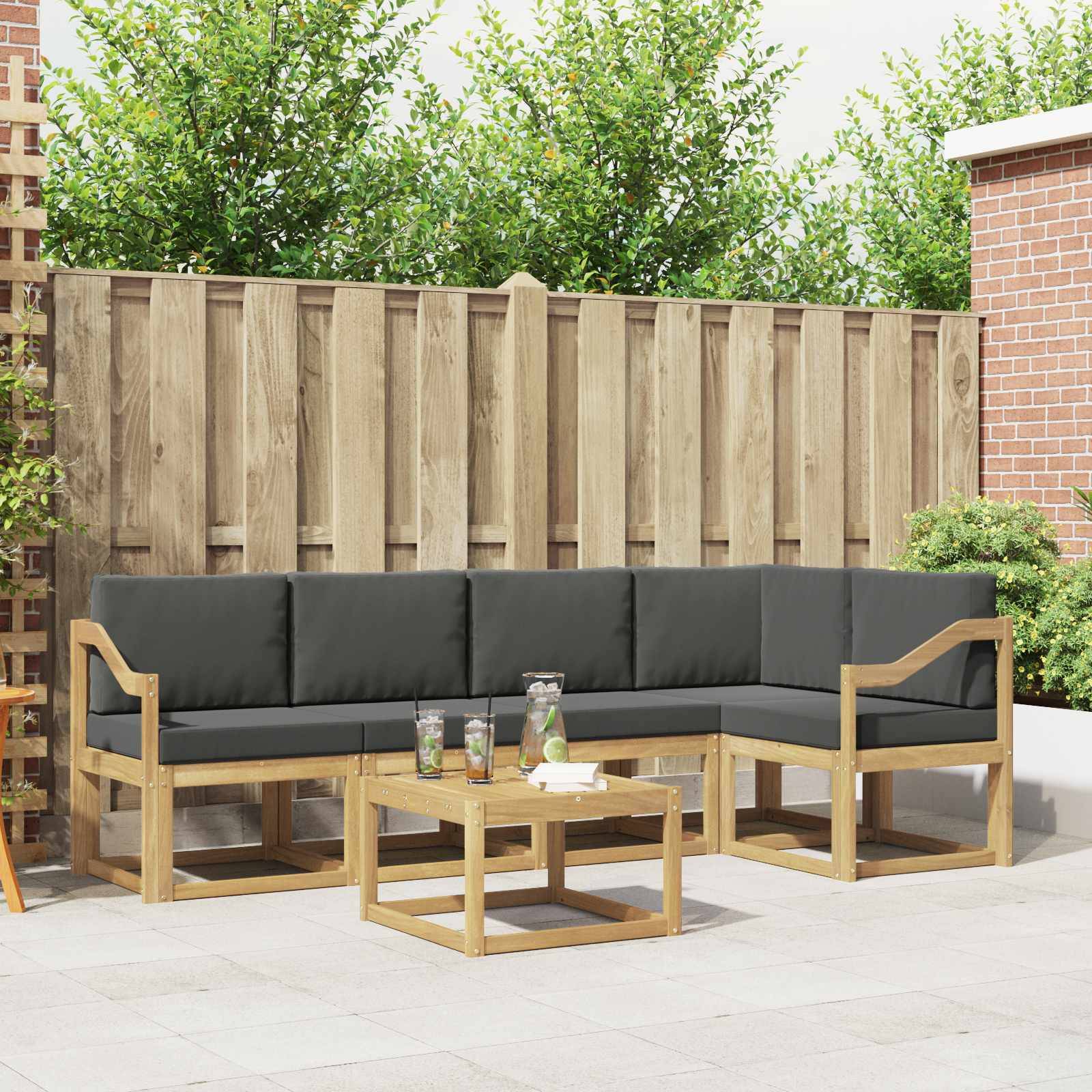 vidaXL Outdoor-Sofagarnitur 6 pcs Weiß und Anthrazit Massivholz Akazie