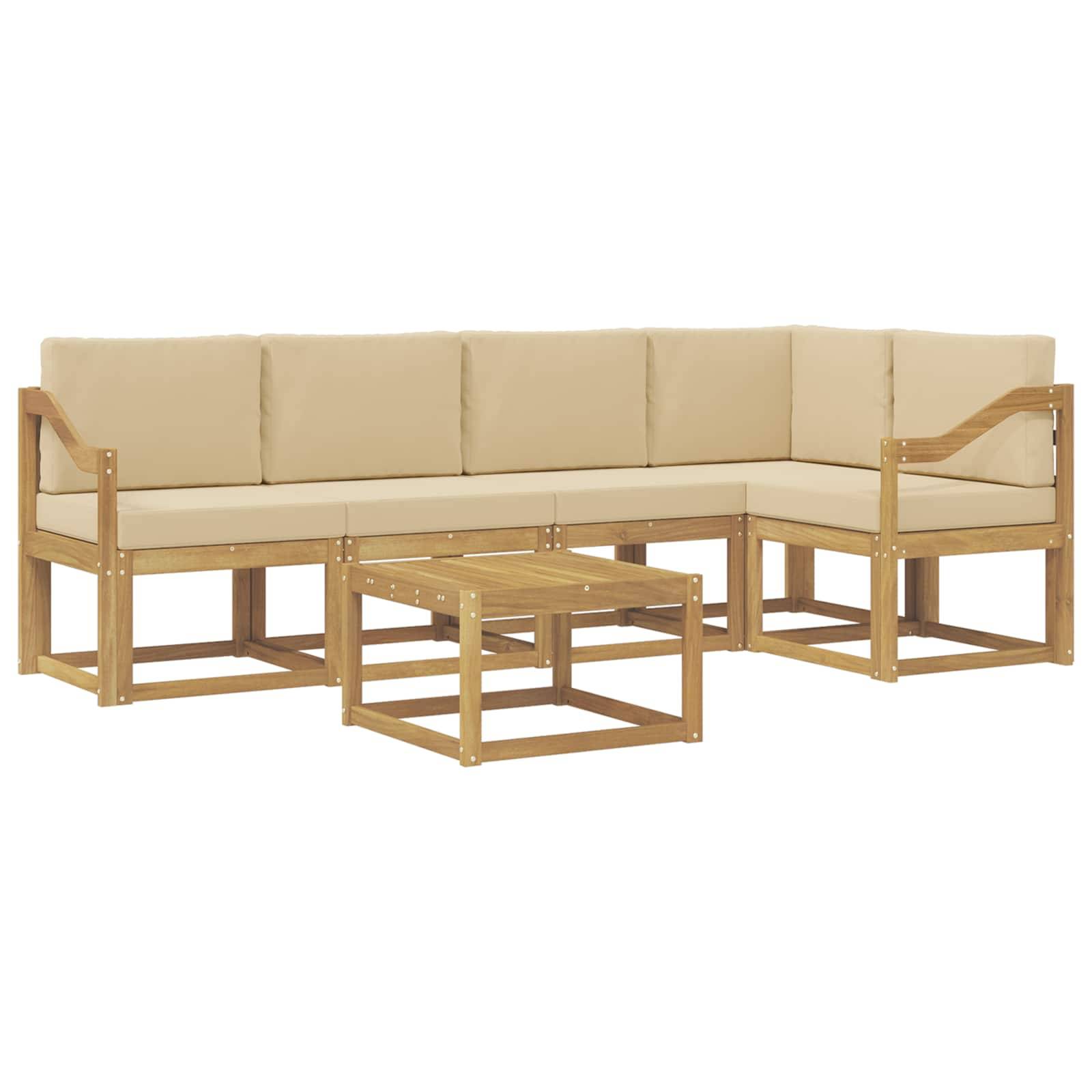 vidaXL Outdoor-Sofagarnitur 6 pcs Weiß und Beige Massivholz Akazie