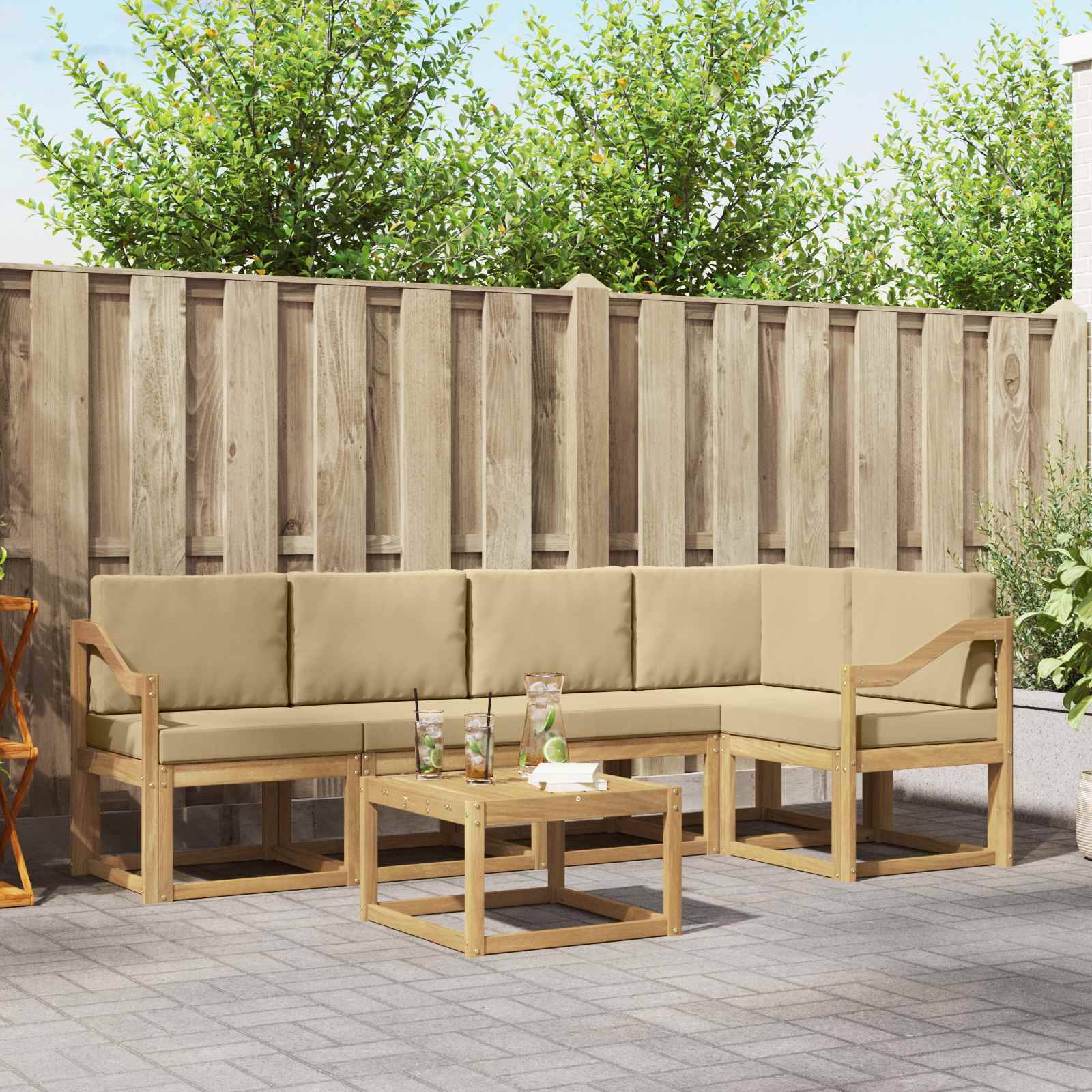 vidaXL Outdoor-Sofagarnitur 6 pcs Weiß und Beige Massivholz Akazie