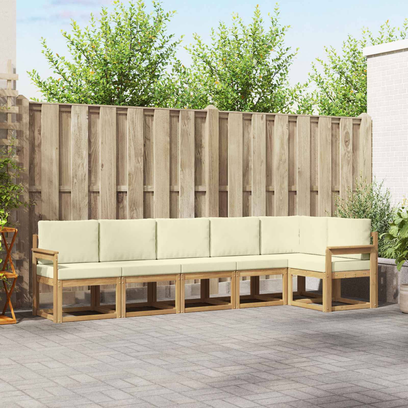 vidaXL Outdoor-Sofagarnitur mit Kissen 6 pcs Weiß und Creme Polyester
