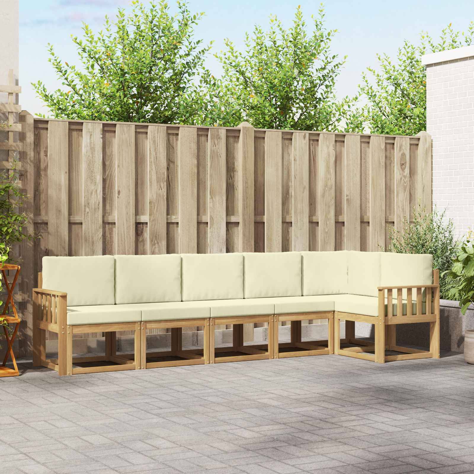 vidaXL Outdoor-Sofagarnitur mit Kissen 6 pcs Weiß und Creme Polyester