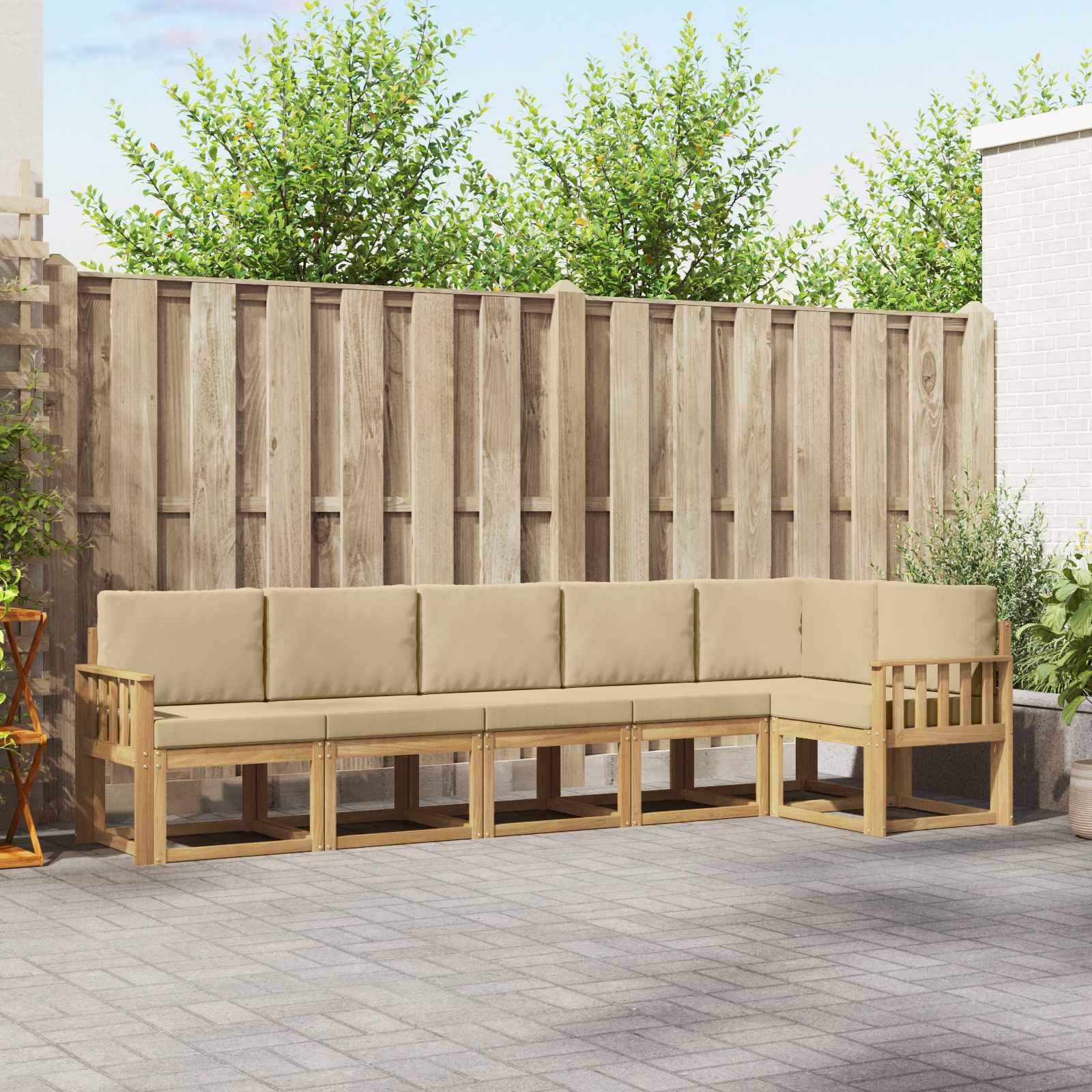 vidaXL Outdoor-Sofagarnitur mit Kissen 6 pcs Weiß und Beige Polyester