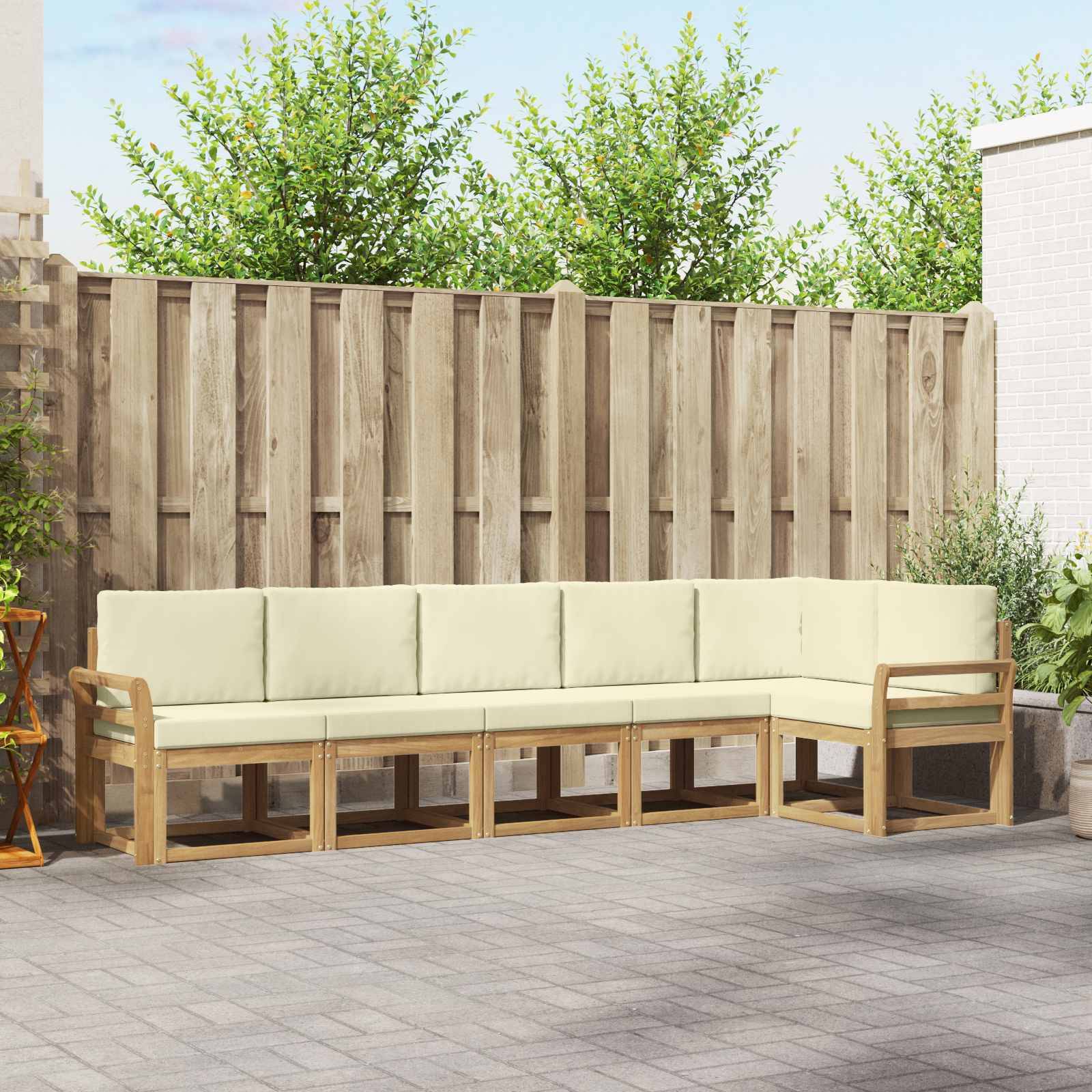 vidaXL Outdoor-Sofagarnitur mit Kissen 6 pcs Weiß und Creme Polyester