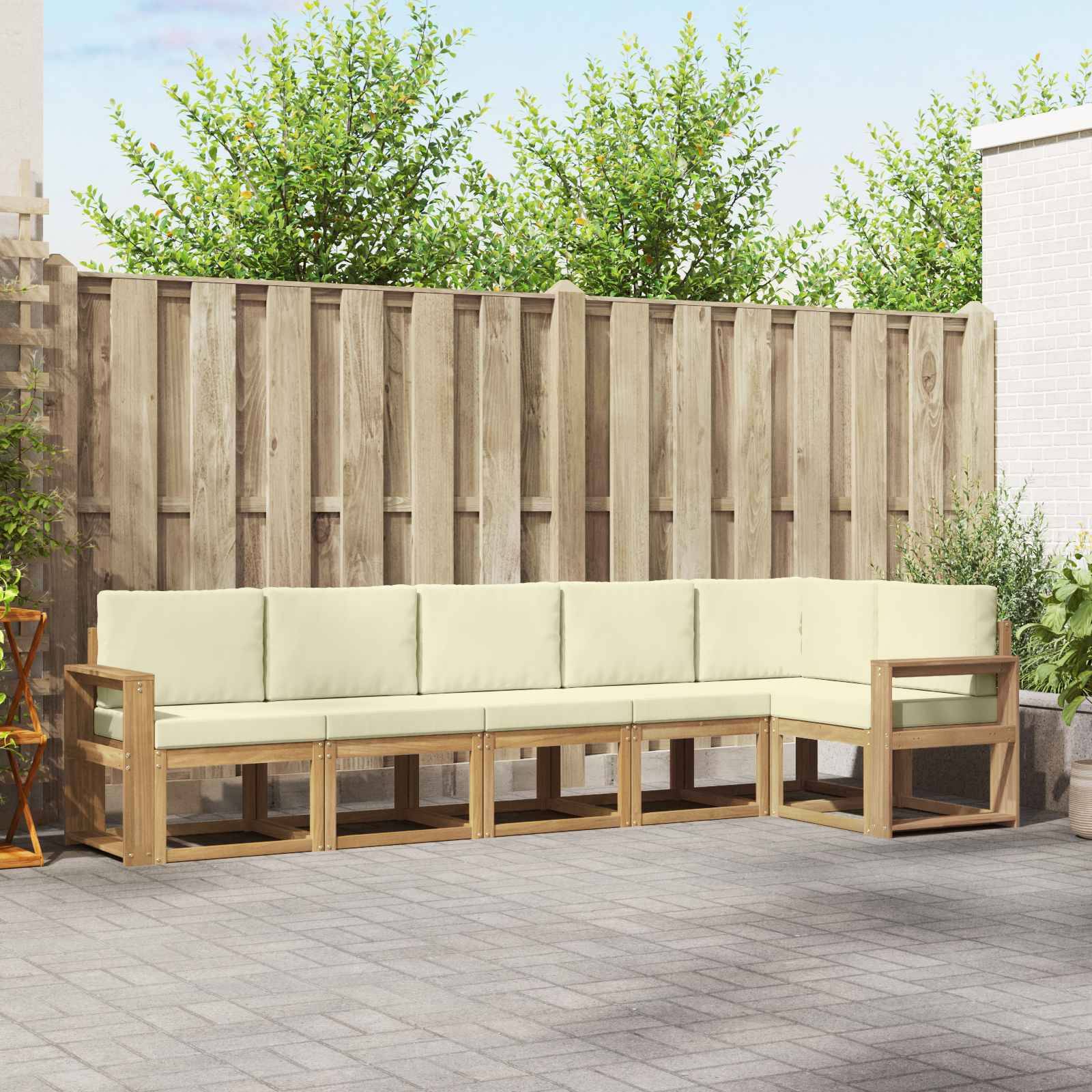 vidaXL Outdoor-Sofagarnitur mit Kissen 6 pcs Weiß und Creme Polyester