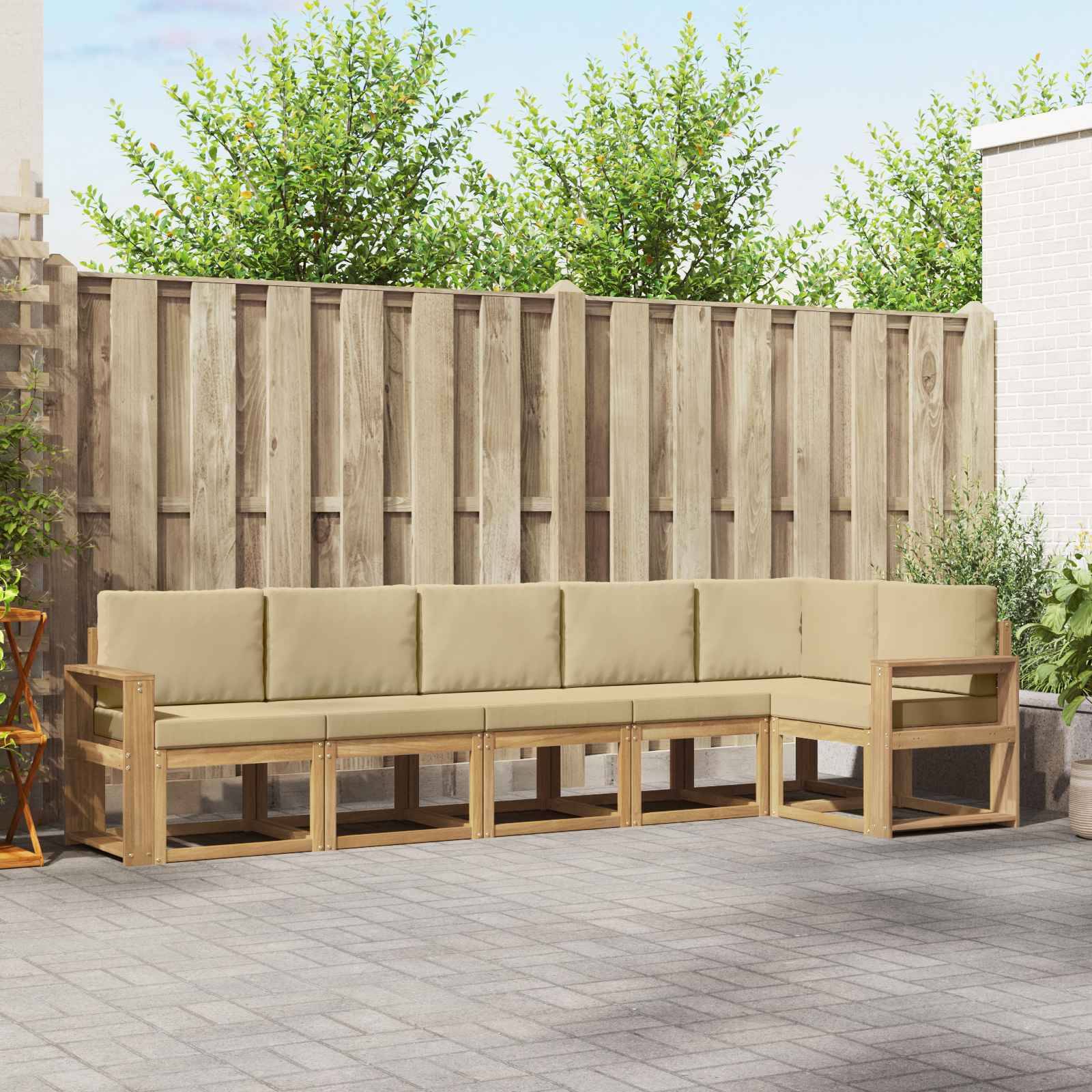 vidaXL Outdoor-Sofagarnitur mit Kissen 6 pcs Weiß und Beige Polyester