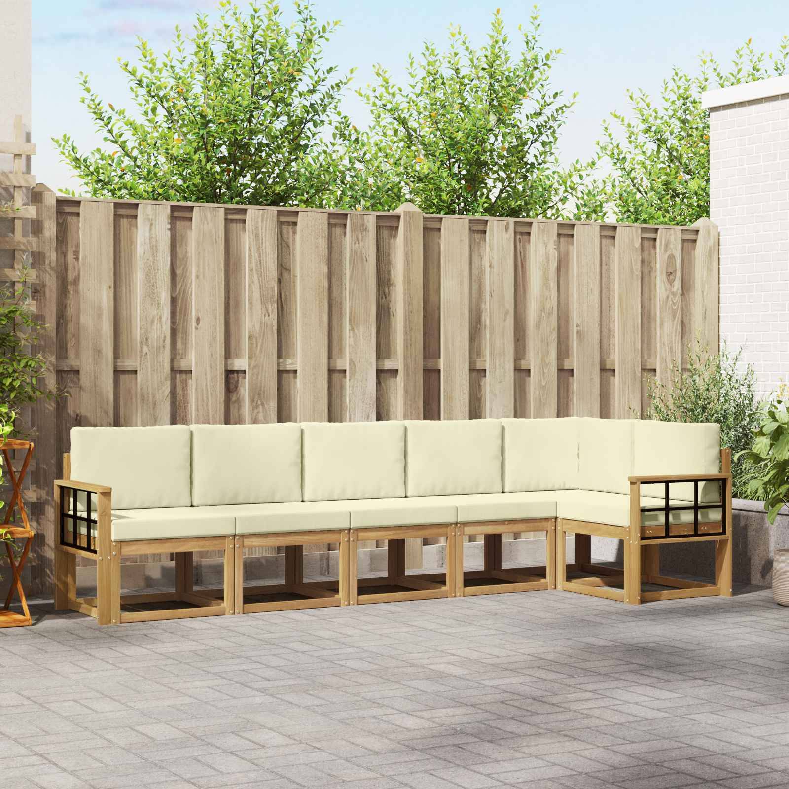 vidaXL Outdoor-Sofagarnitur mit Kissen 6 pcs Weiß und Creme Polyester