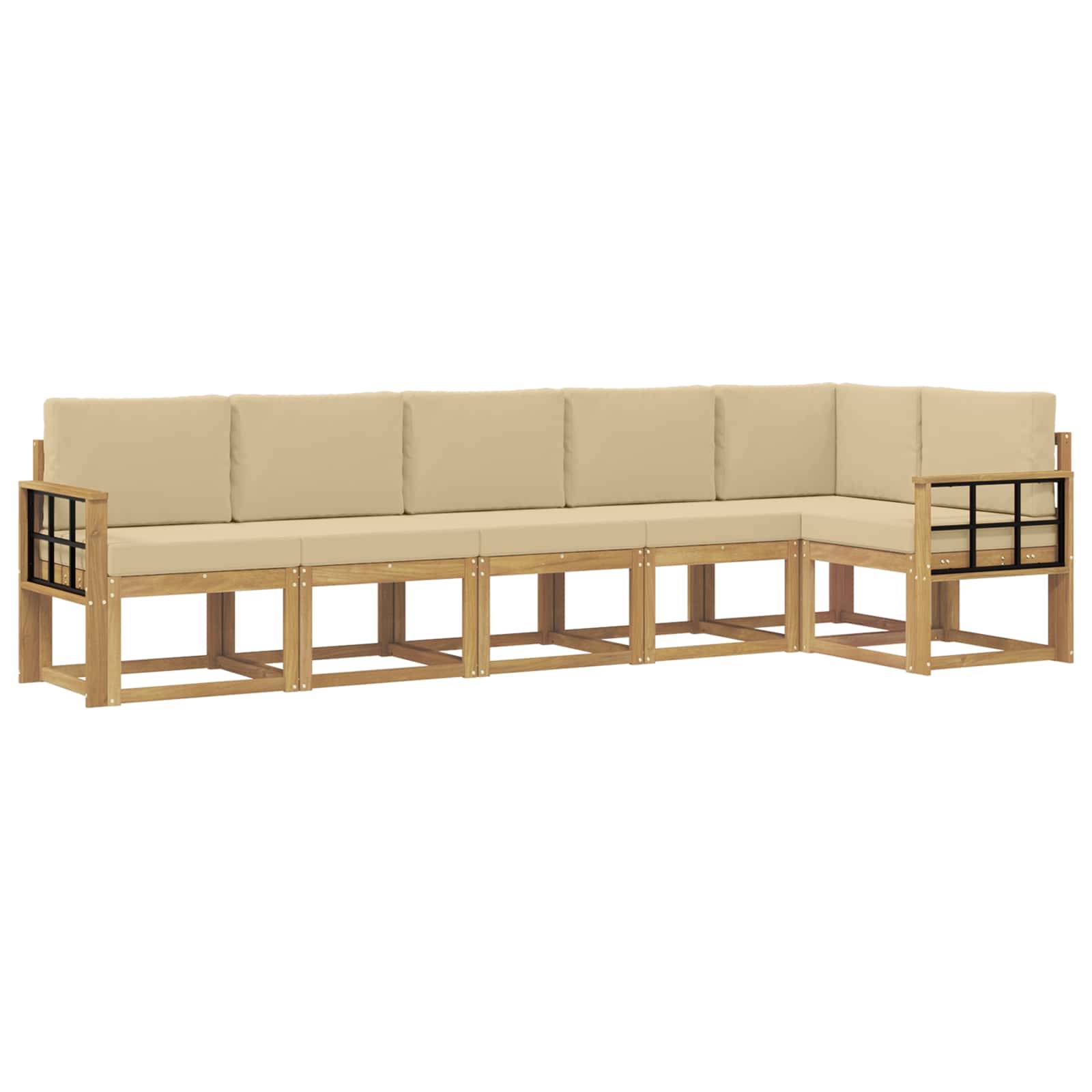 vidaXL Outdoor-Sofagarnitur mit Kissen 6 pcs Weiß und Beige Polyester
