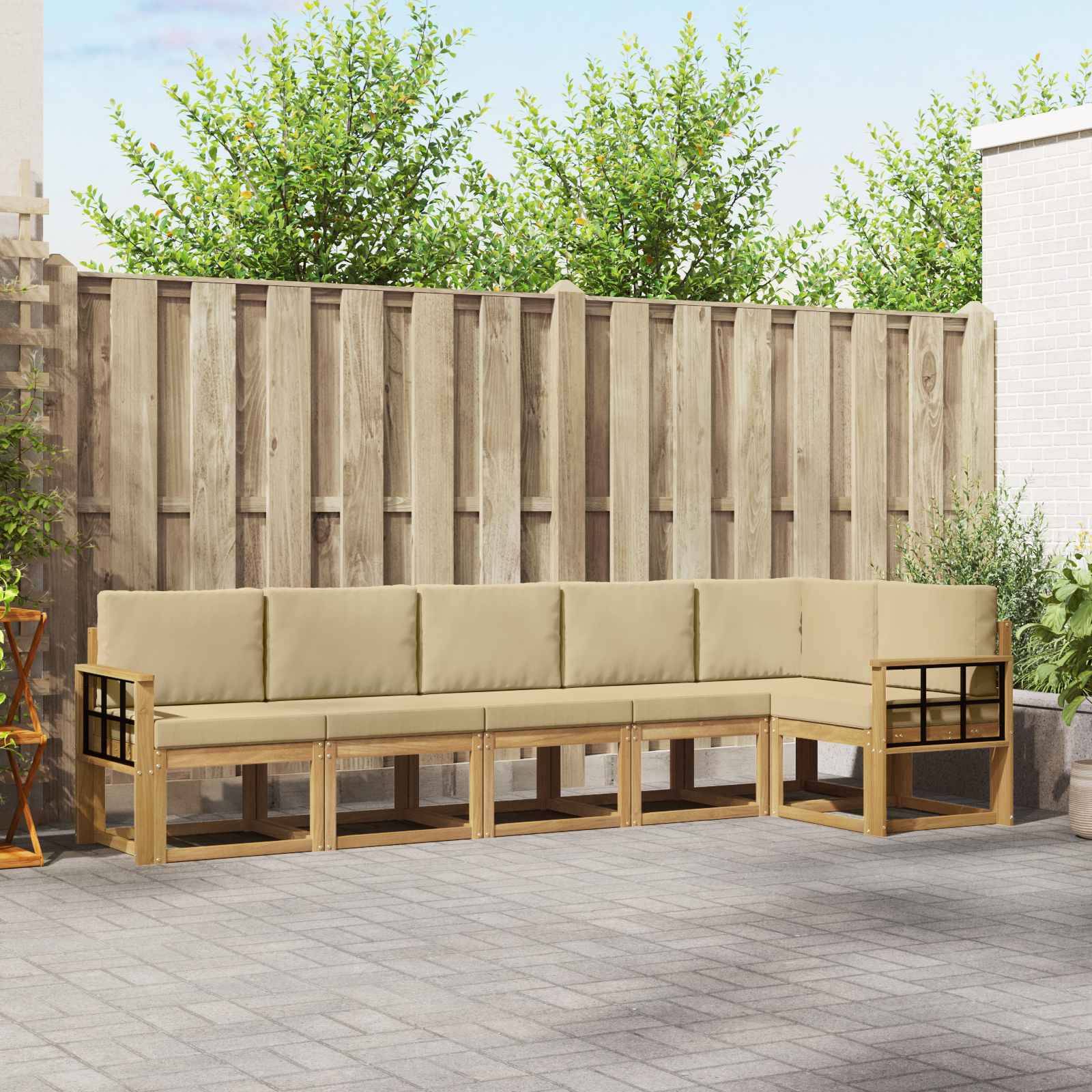 vidaXL Outdoor-Sofagarnitur mit Kissen 6 pcs Weiß und Beige Polyester