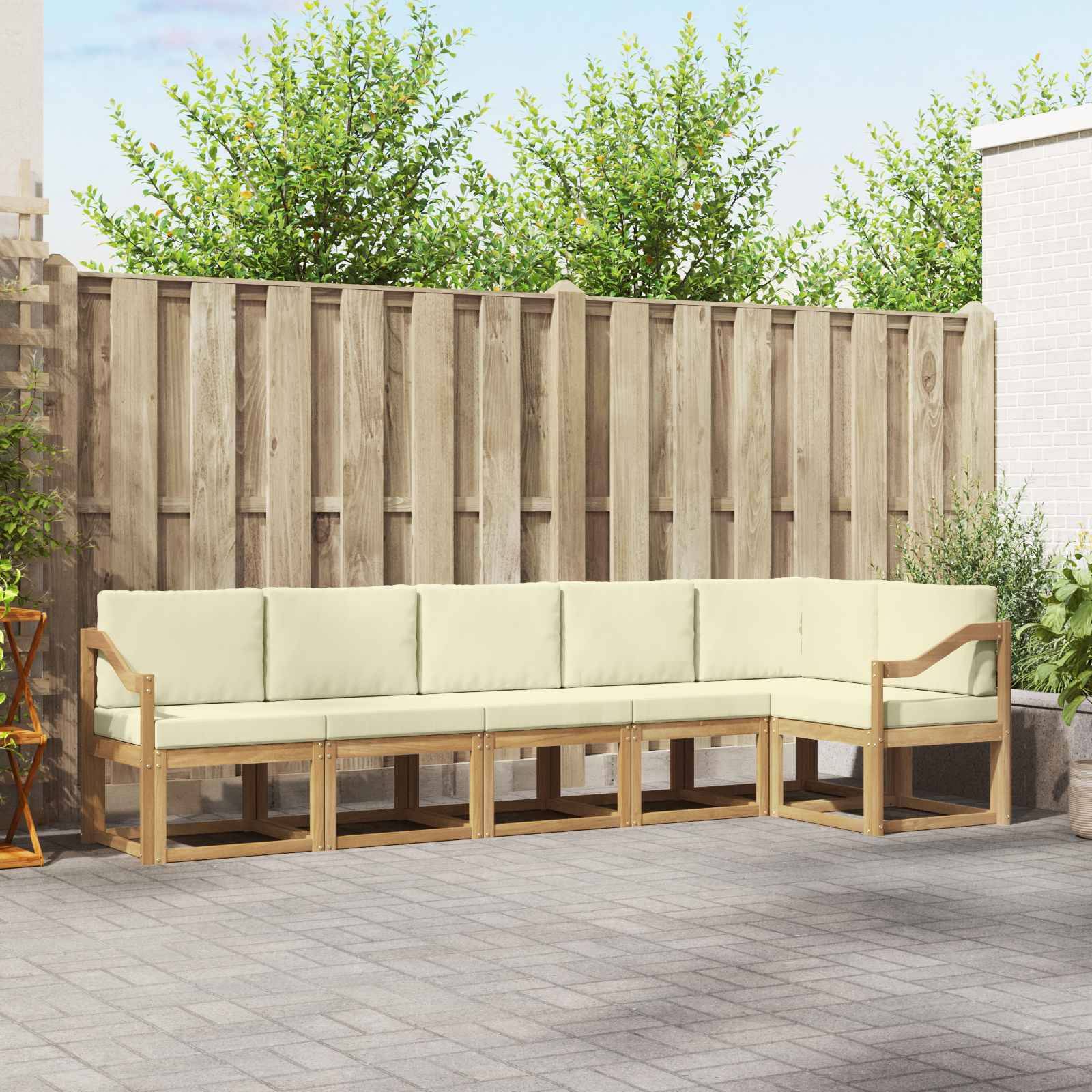 vidaXL Outdoor-Sofagarnitur mit Kissen 6 pcs Weiß und Creme Polyester