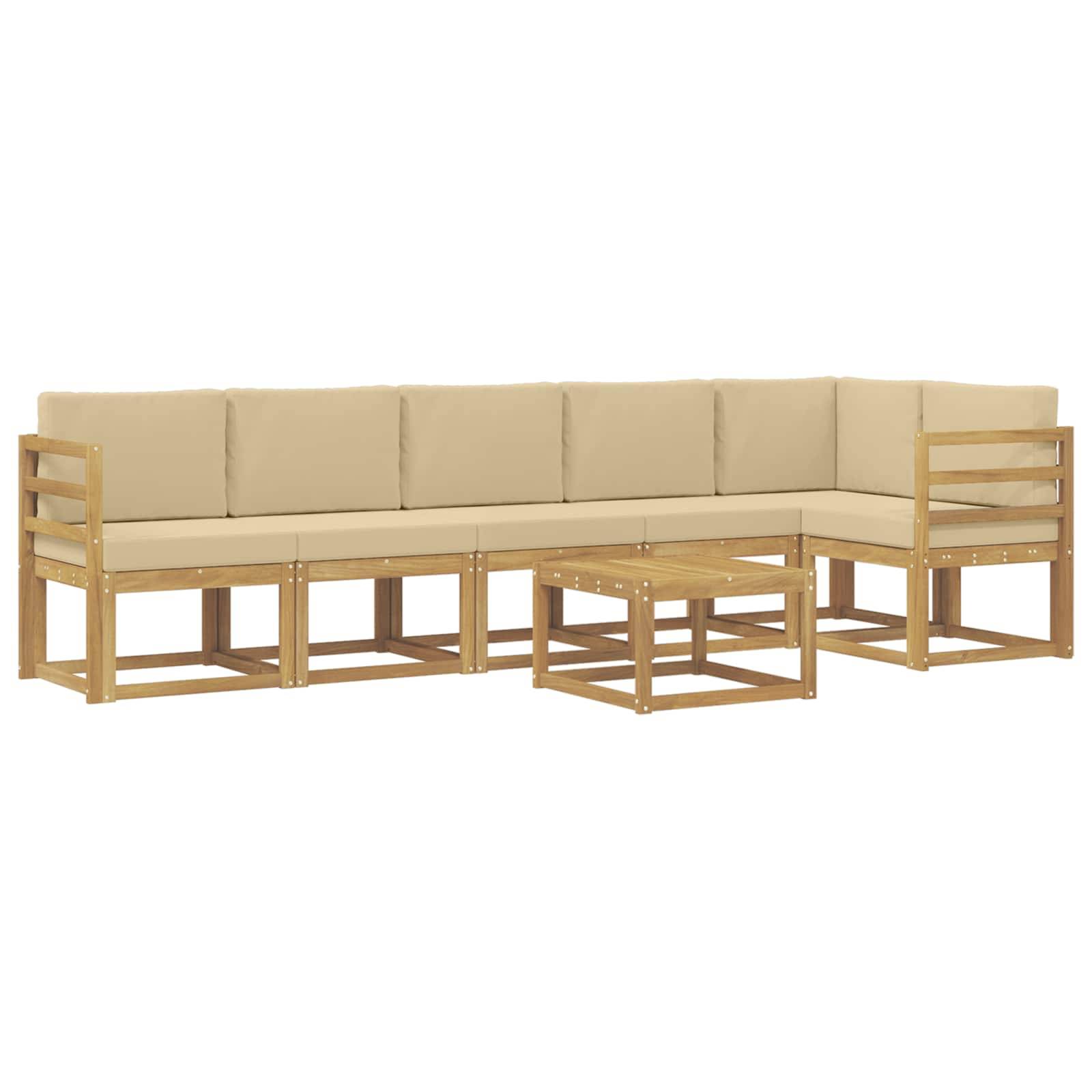 vidaXL Outdoor-Sofagarnitur mit Kissen 7 pcs Weiß und Beige Polyester