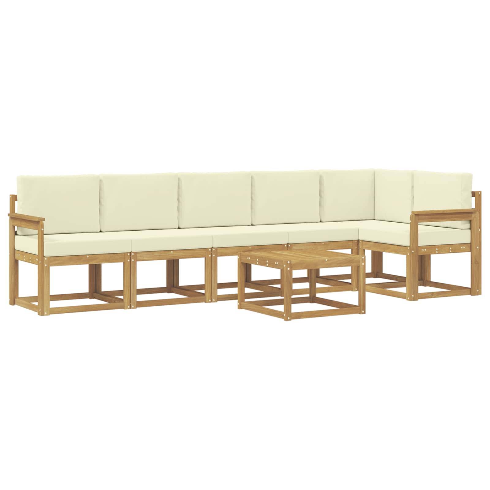vidaXL Outdoor-Sofagarnitur mit Kissen 7 pcs Weiß und Creme Polyester