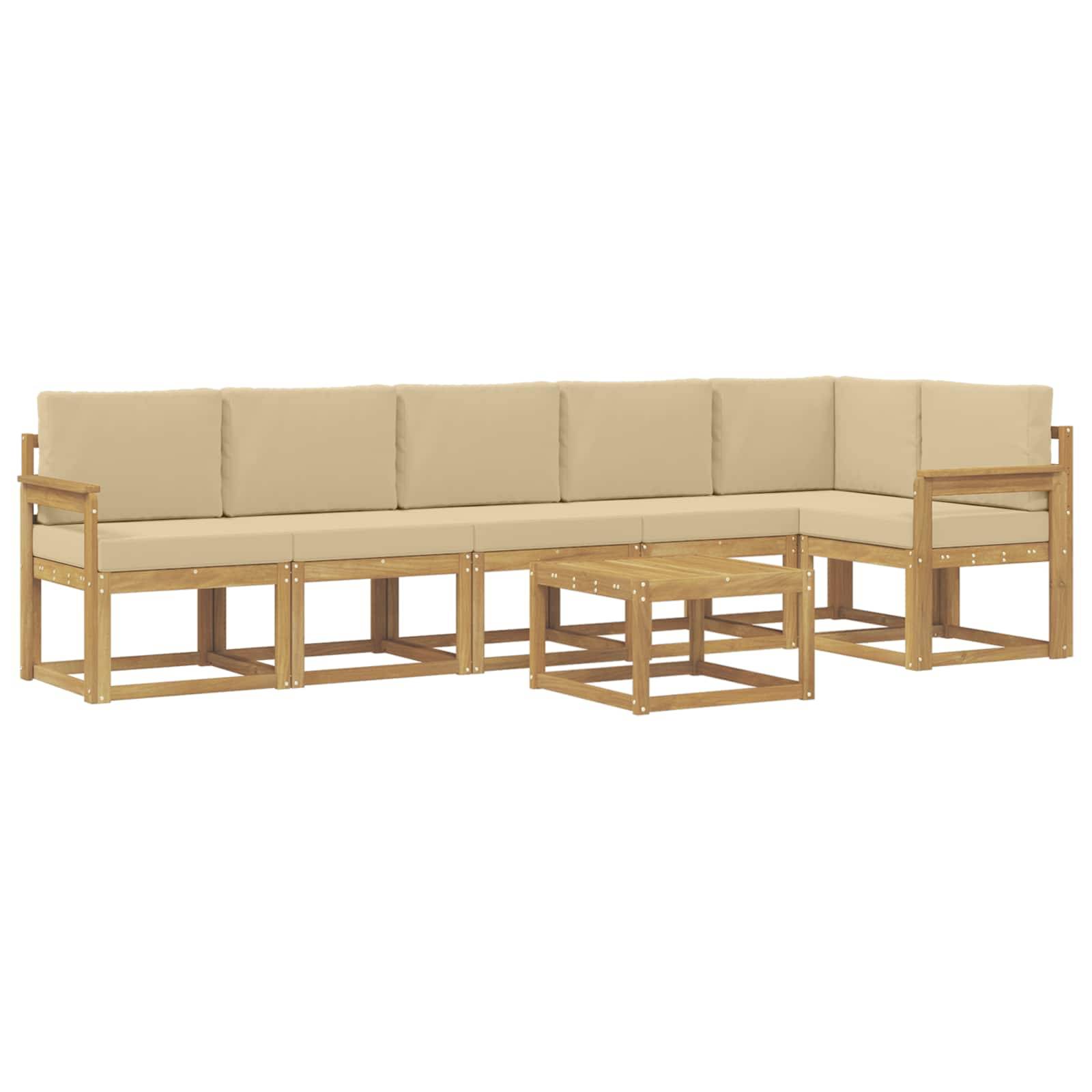 vidaXL Outdoor-Sofagarnitur mit Kissen 7 pcs Weiß und Beige Polyester