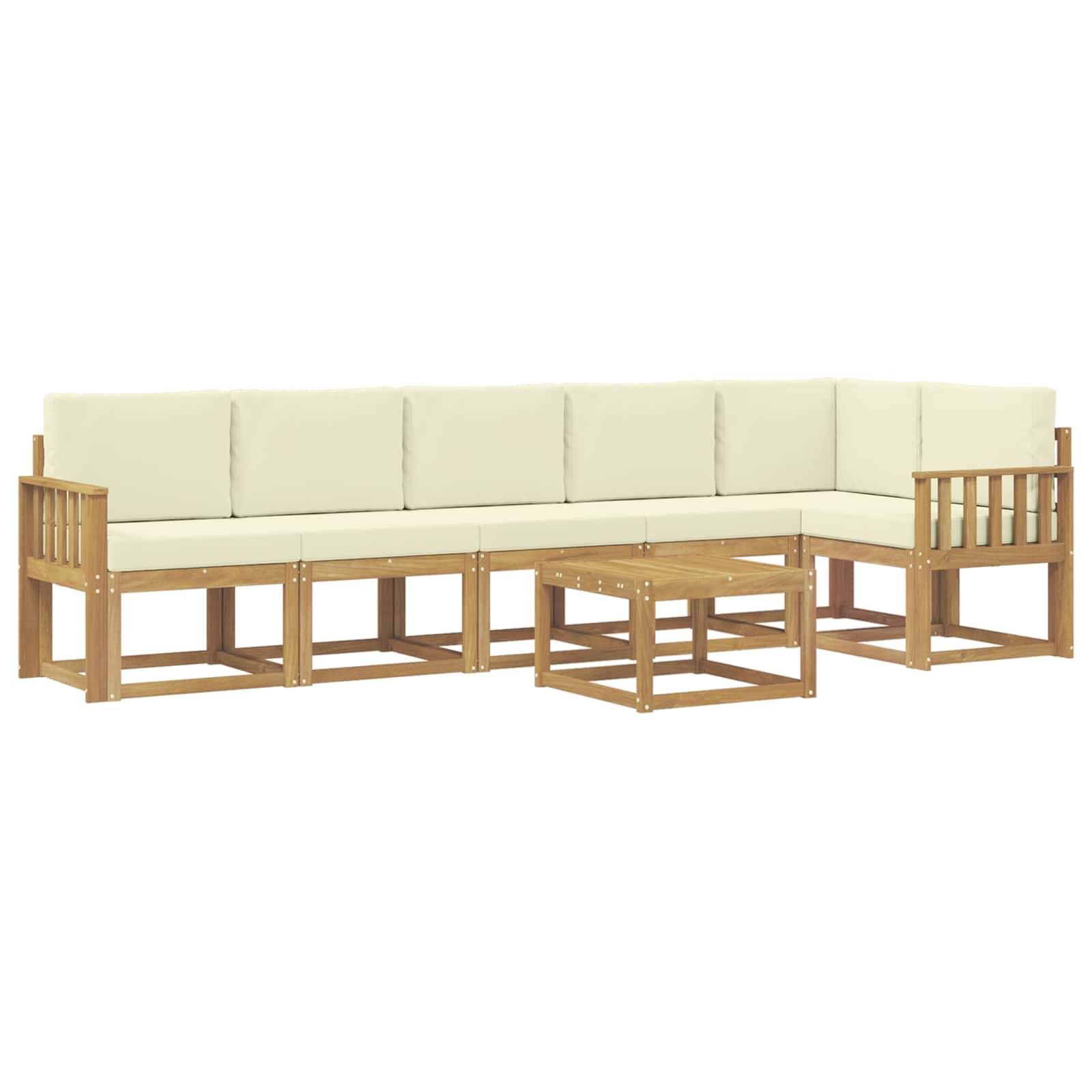 vidaXL Outdoor-Sofagarnitur mit Kissen 7 pcs Weiß und Creme Polyester