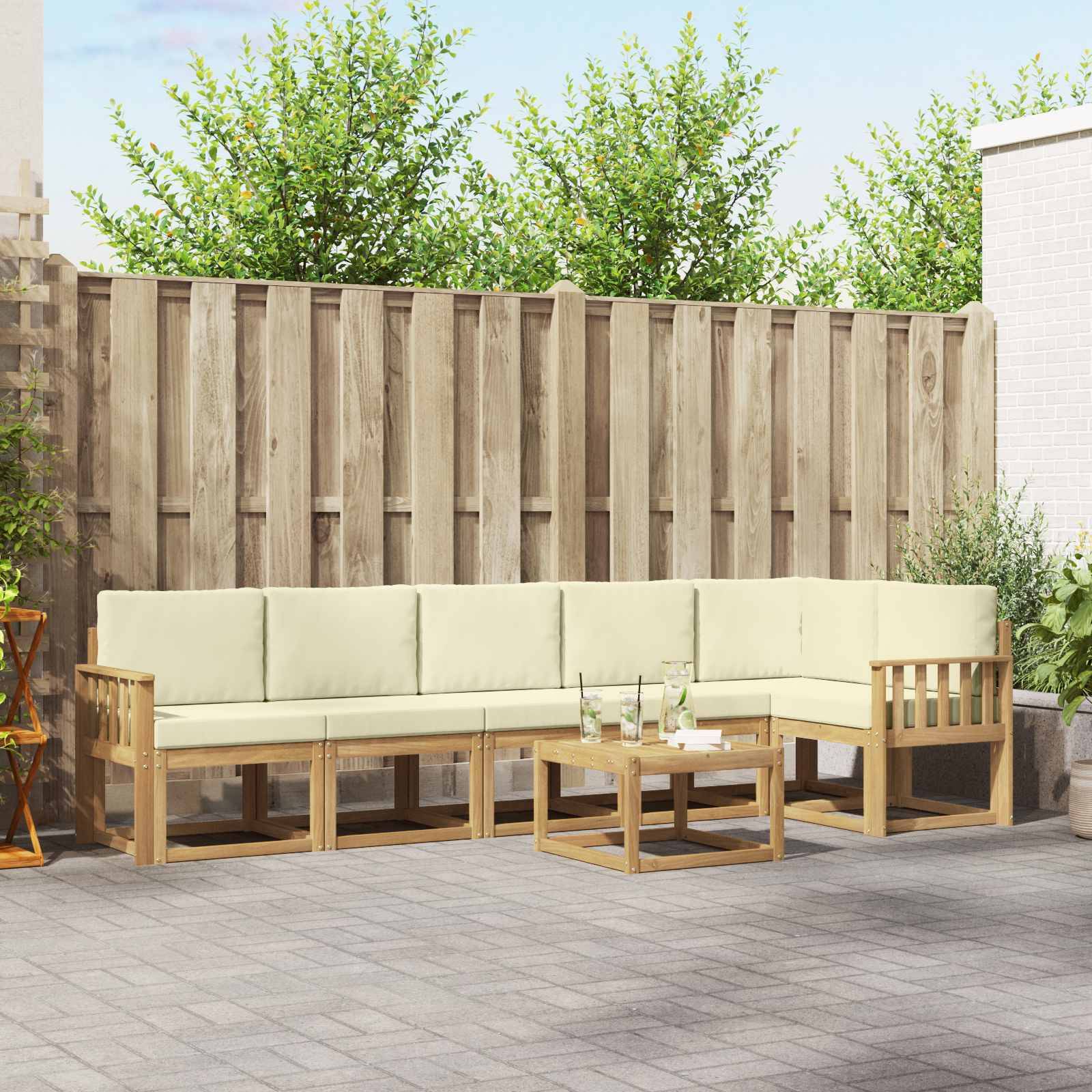 vidaXL Outdoor-Sofagarnitur mit Kissen 7 pcs Weiß und Creme Polyester