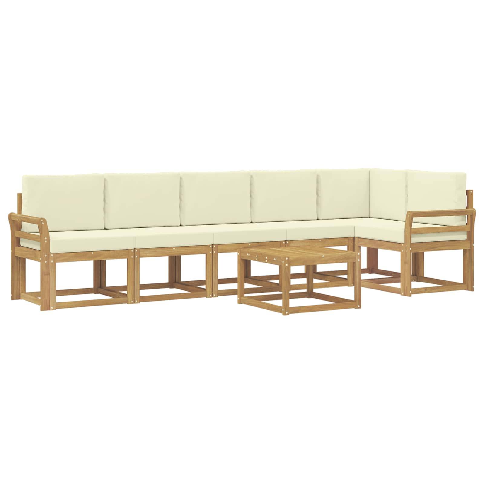 vidaXL Outdoor-Sofagarnitur mit Kissen 7 pcs Weiß und Creme Polyester