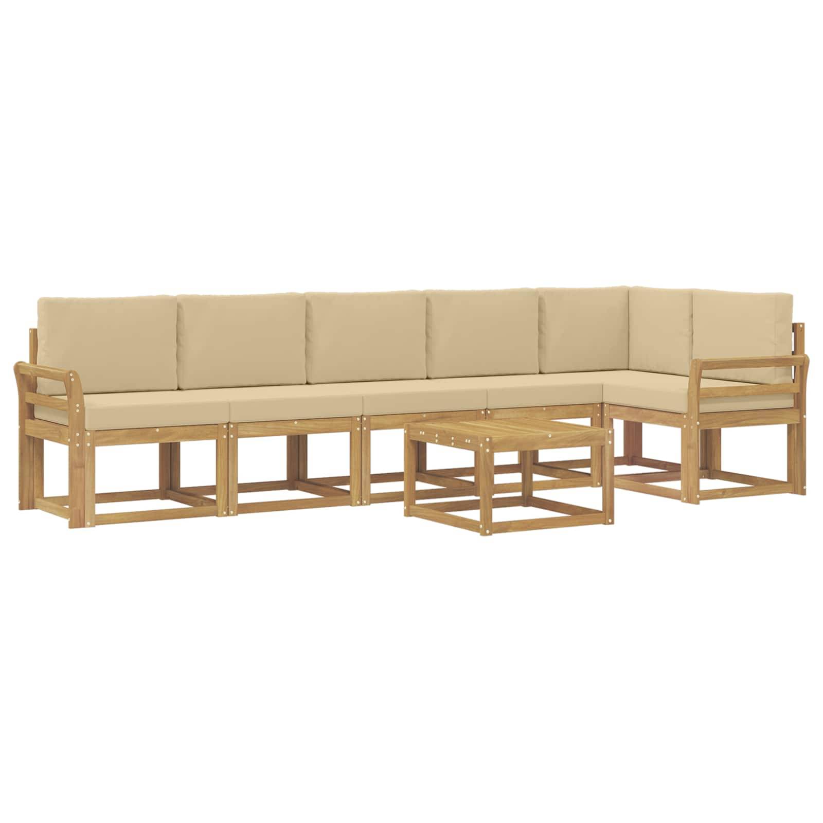 vidaXL Outdoor-Sofagarnitur mit Kissen 7 pcs Weiß und Beige Polyester