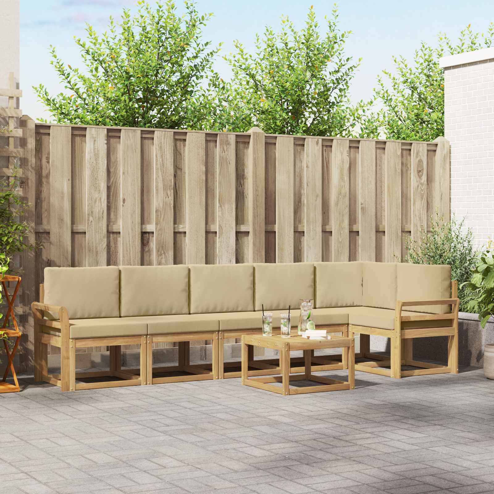 vidaXL Outdoor-Sofagarnitur mit Kissen 7 pcs Weiß und Beige Polyester