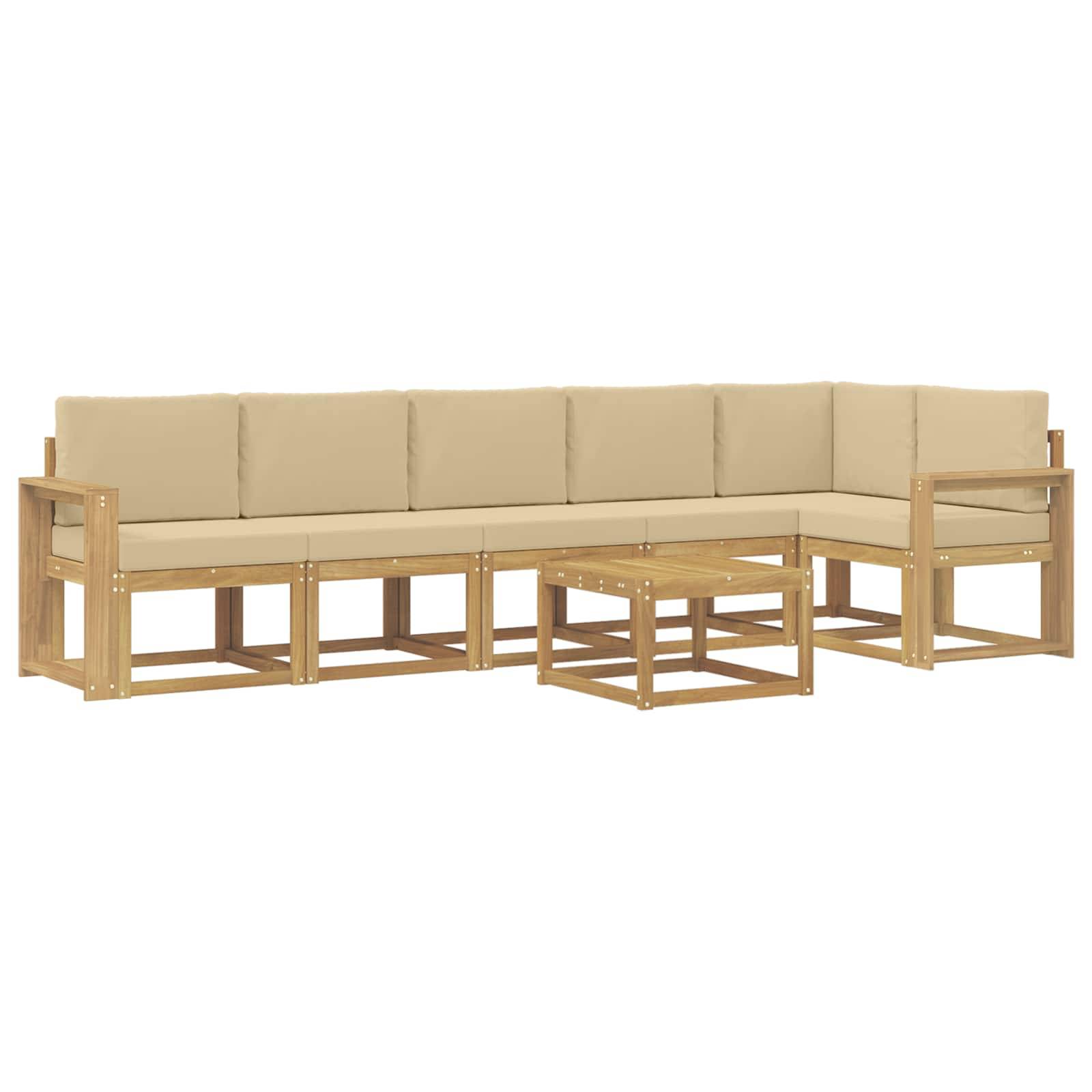 vidaXL Outdoor-Sofagarnitur mit Kissen 7 pcs Weiß und Beige Polyester