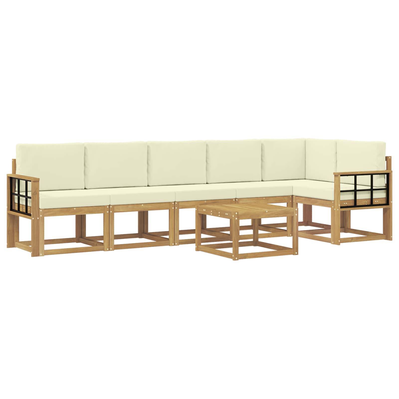 vidaXL Outdoor-Sofagarnitur mit Kissen 7 pcs Weiß und Creme Polyester