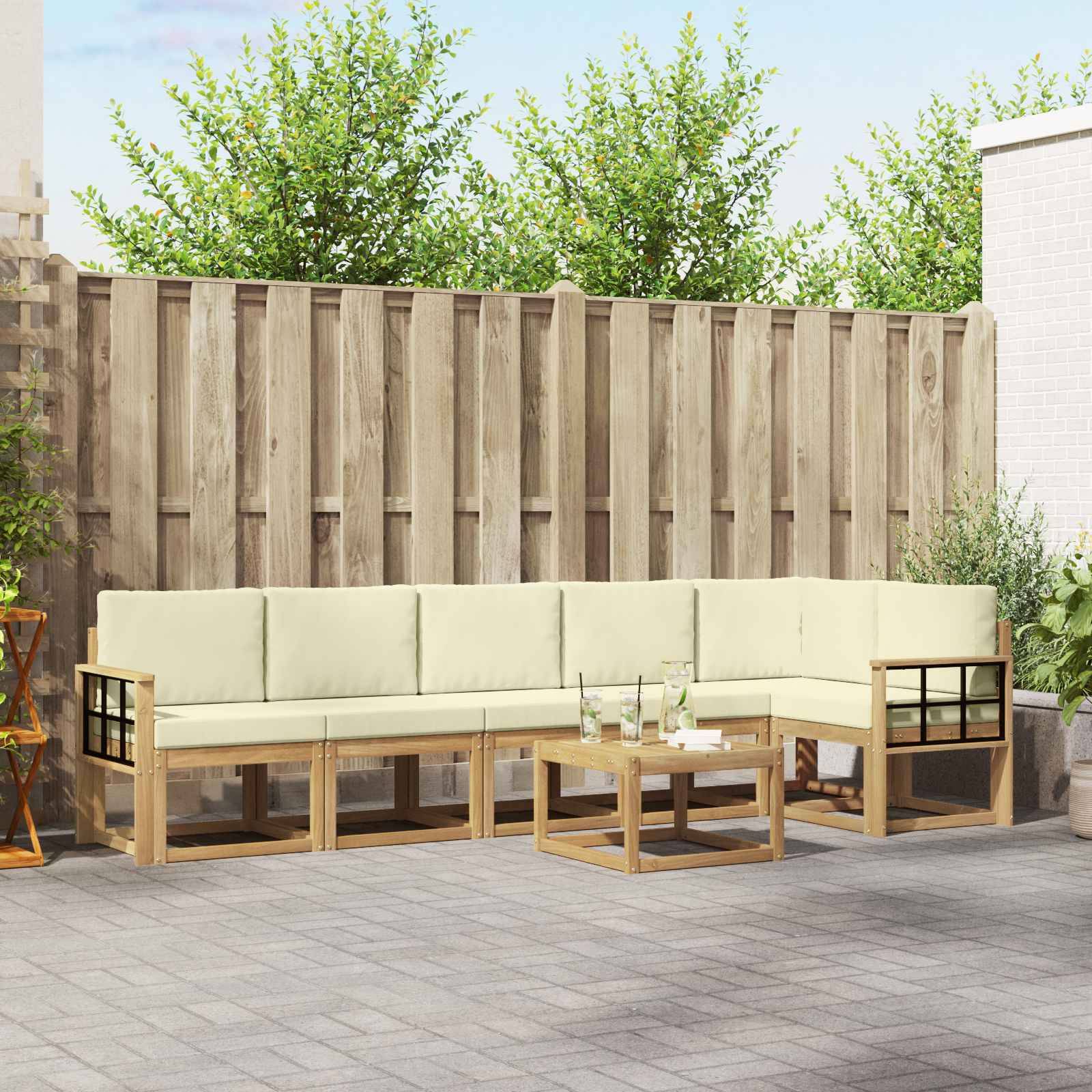 vidaXL Outdoor-Sofagarnitur mit Kissen 7 pcs Weiß und Creme Polyester