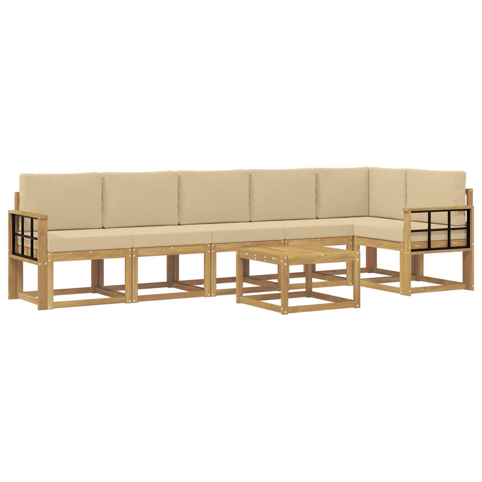 vidaXL Outdoor-Sofagarnitur mit Kissen 7 pcs Weiß und Beige Polyester
