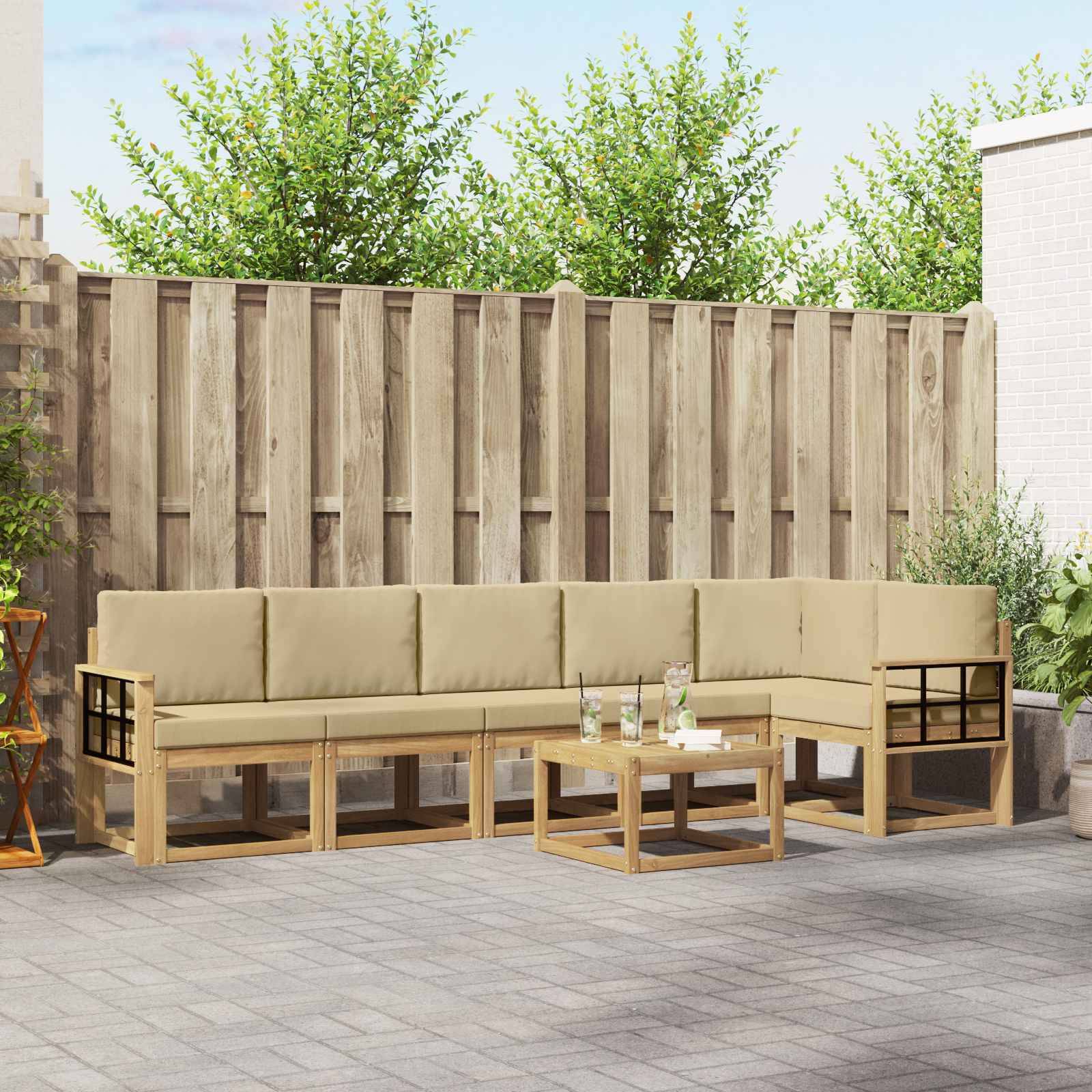vidaXL Outdoor-Sofagarnitur mit Kissen 7 pcs Weiß und Beige Polyester