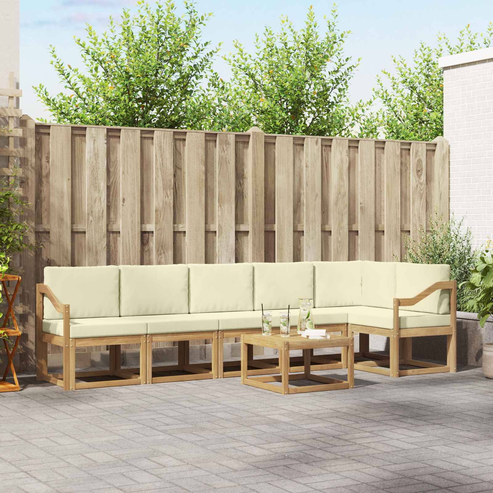 vidaXL Outdoor-Sofagarnitur mit Kissen 7 pcs Weiß und Creme Polyester