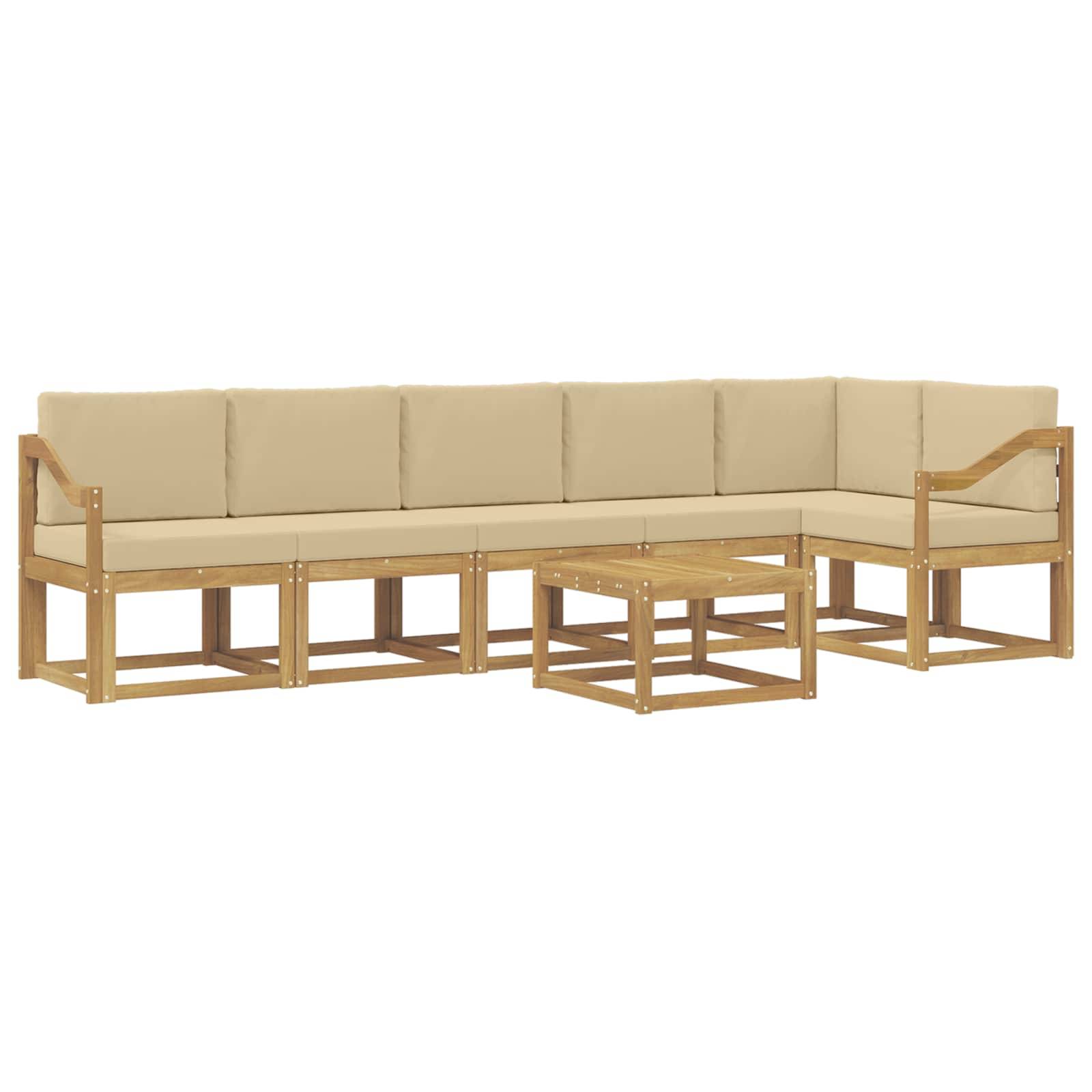 vidaXL Outdoor-Sofagarnitur mit Kissen 7 pcs Weiß und Beige Polyester