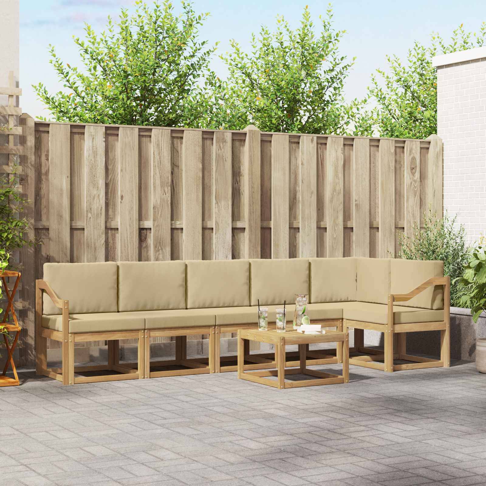 vidaXL Outdoor-Sofagarnitur mit Kissen 7 pcs Weiß und Beige Polyester