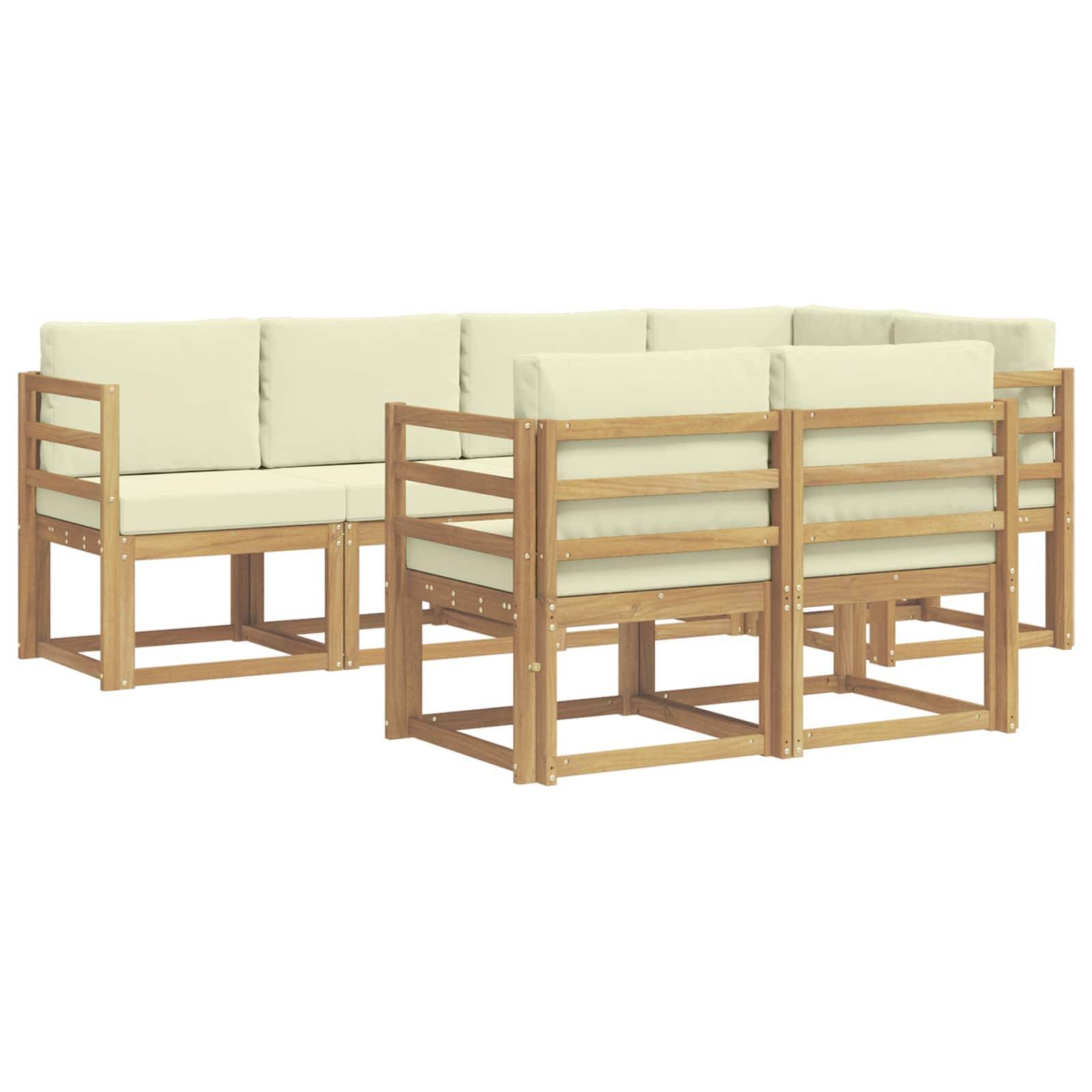 vidaXL Outdoor-Sofagarnitur mit Kissen 7 pcs Weiß und Creme Polyester