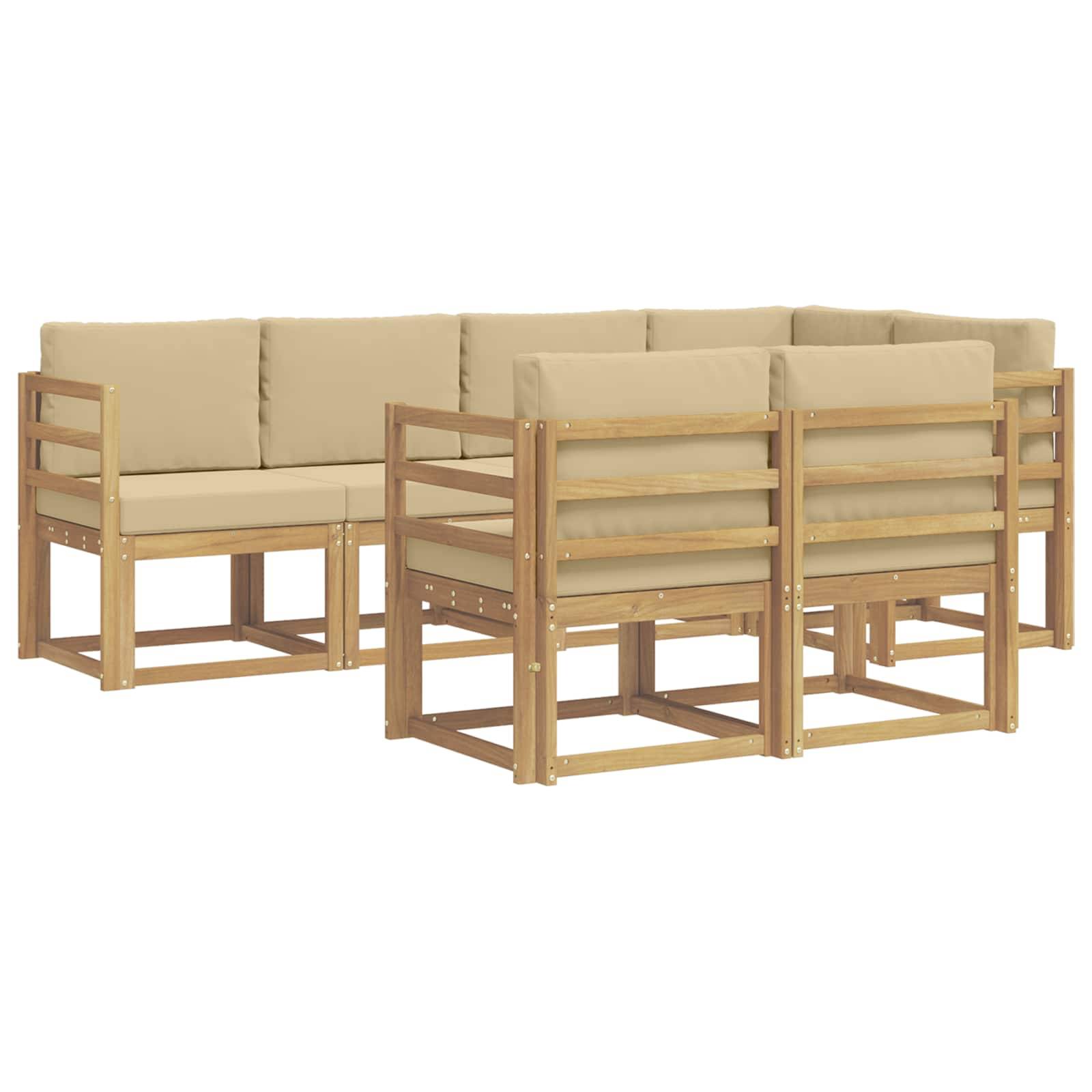 vidaXL Outdoor-Sofagarnitur mit Kissen 7 pcs Weiß und Beige Polyester