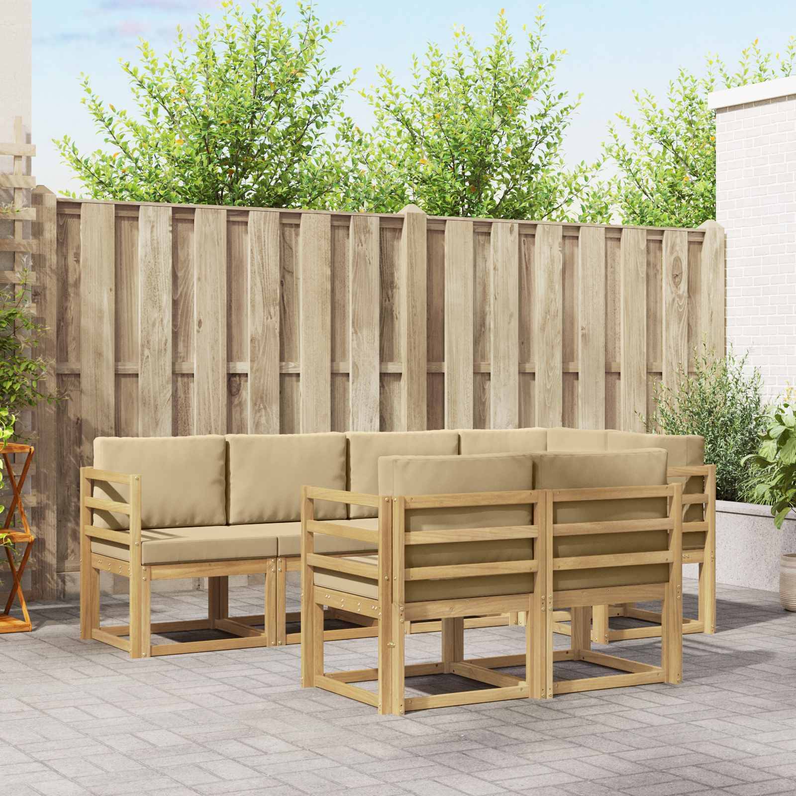 vidaXL Outdoor-Sofagarnitur mit Kissen 7 pcs Weiß und Beige Polyester