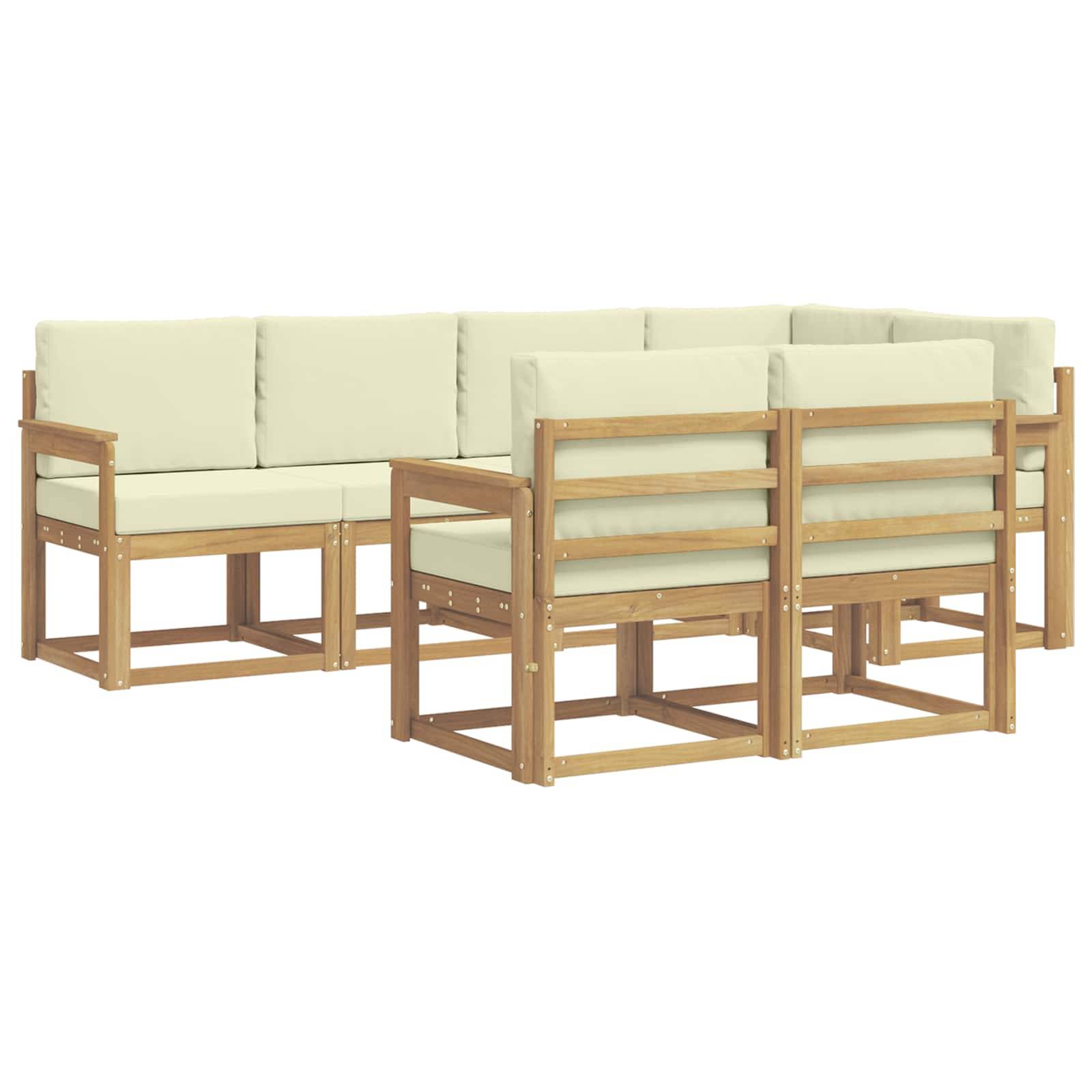 vidaXL Outdoor-Sofagarnitur mit Kissen 7 pcs Weiß und Creme Polyester