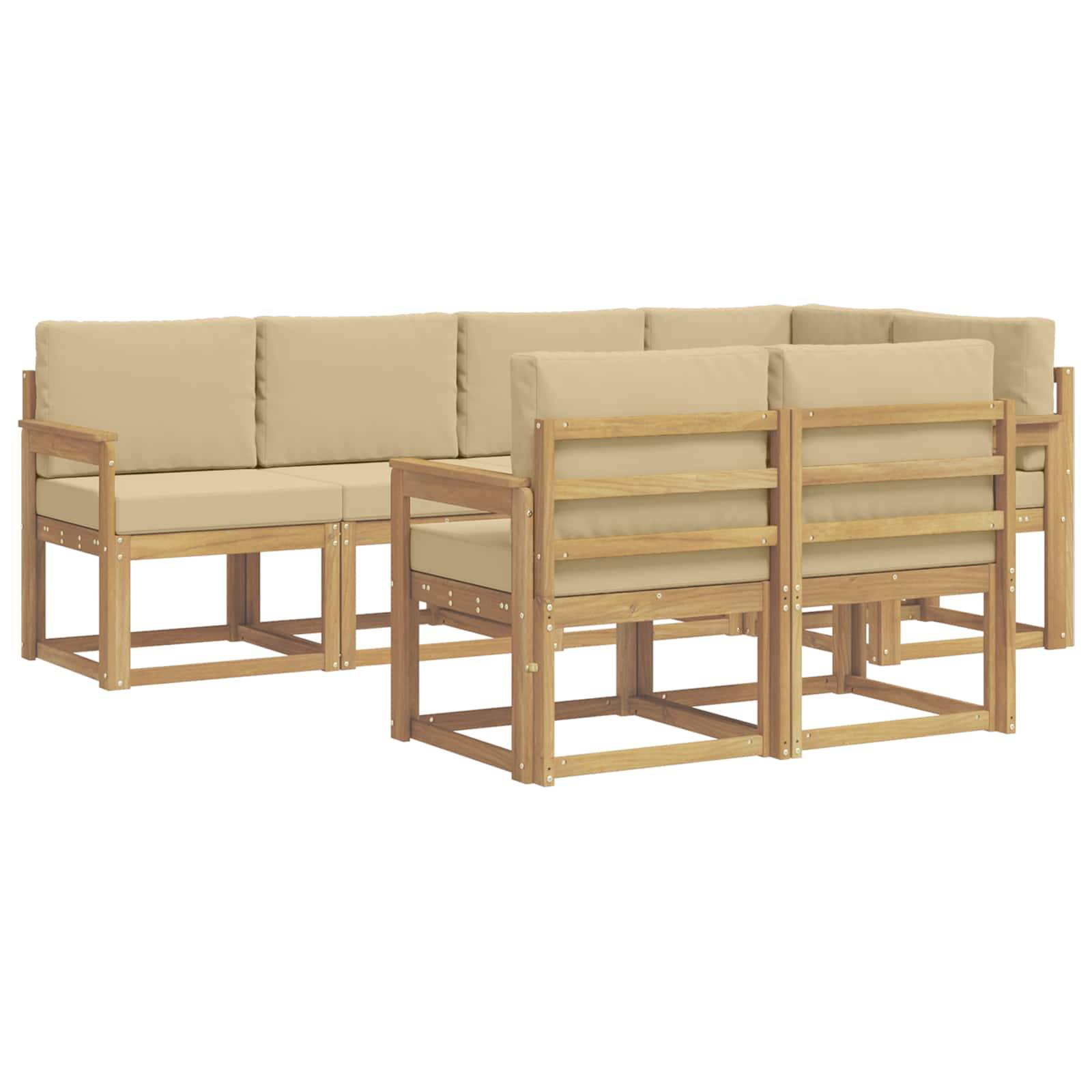 vidaXL Outdoor-Sofagarnitur mit Kissen 7 pcs Weiß und Beige Polyester