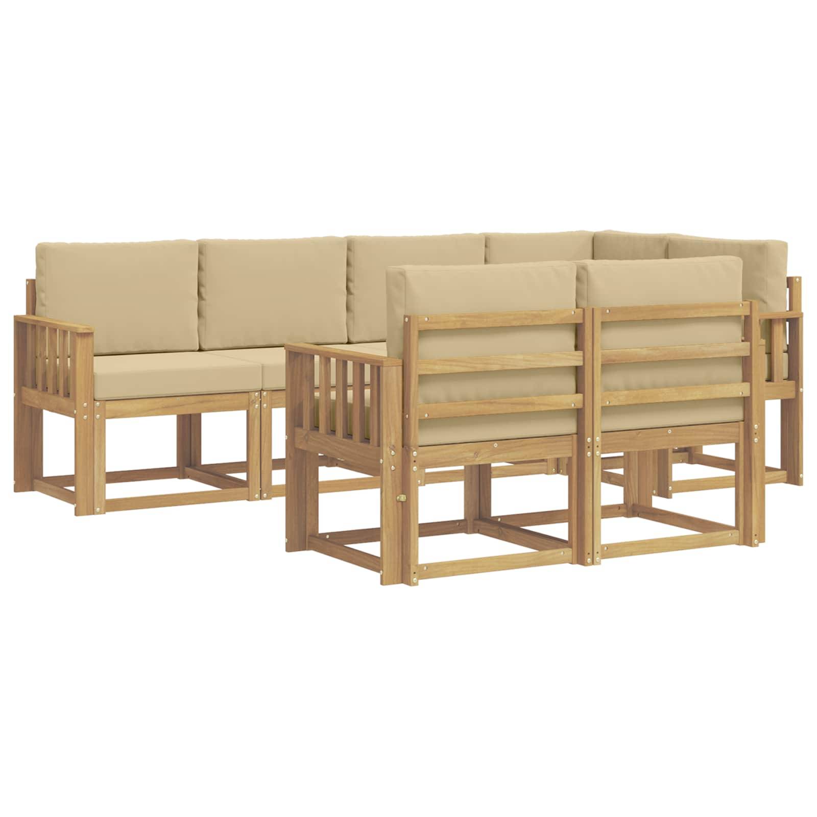 vidaXL Outdoor-Sofagarnitur mit Kissen 7 pcs Weiß und Beige Polyester