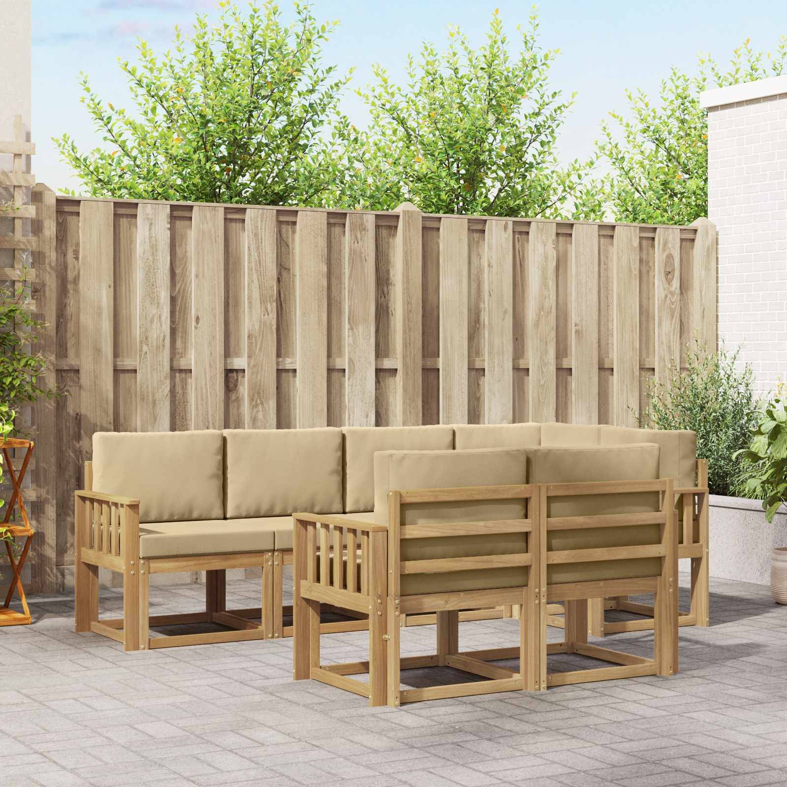 vidaXL Outdoor-Sofagarnitur mit Kissen 7 pcs Weiß und Beige Polyester