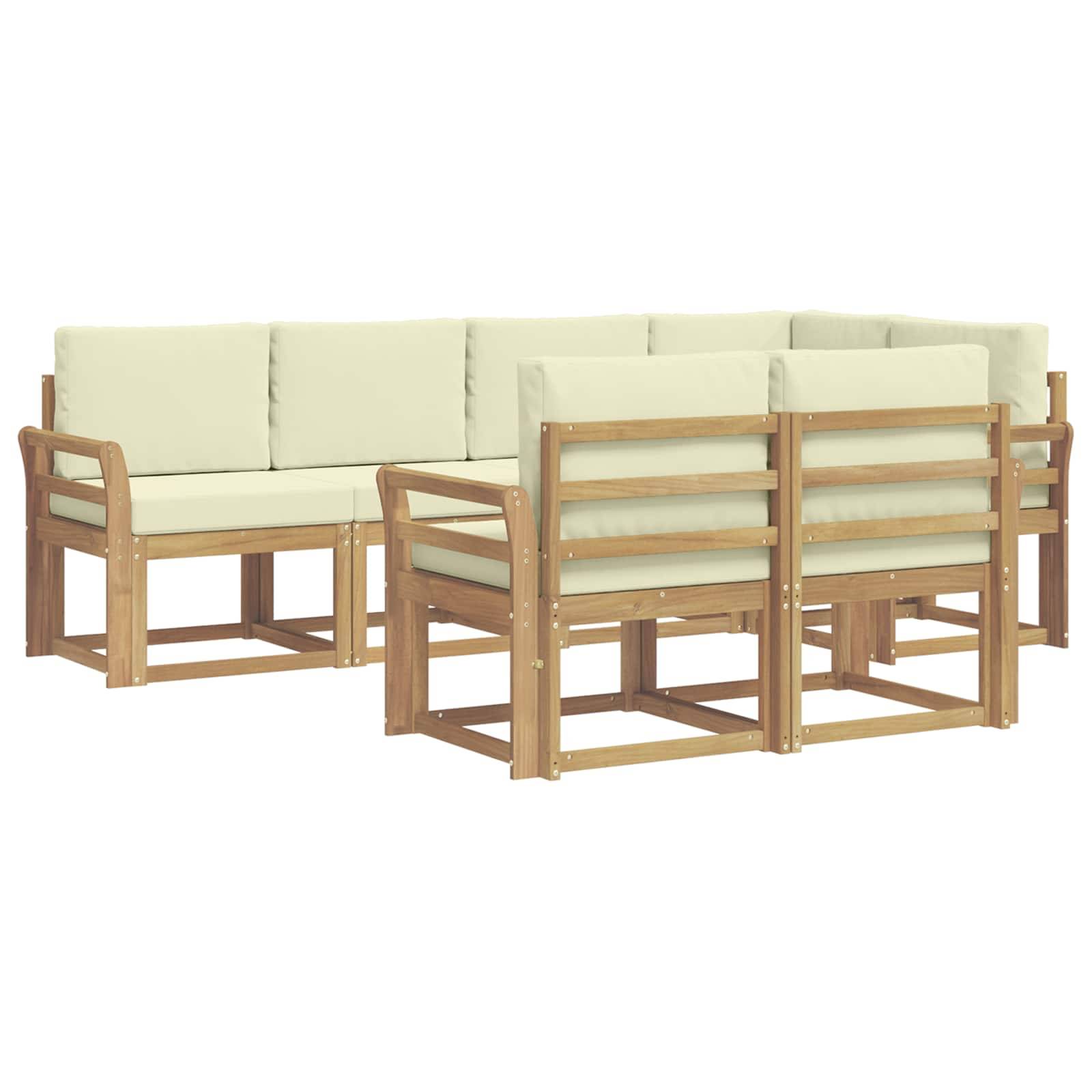 vidaXL Outdoor-Sofagarnitur mit Kissen 7 pcs Weiß und Creme Polyester
