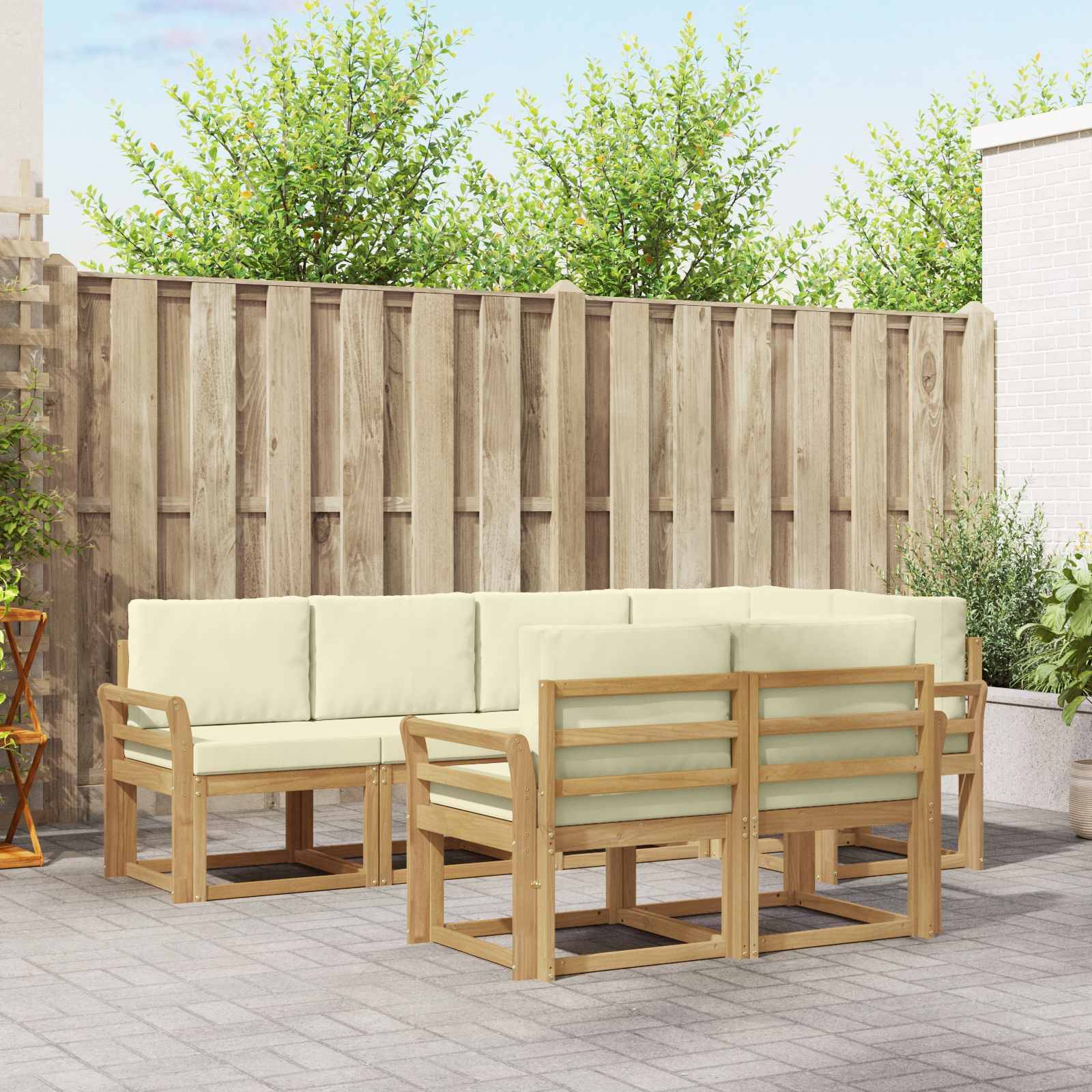 vidaXL Outdoor-Sofagarnitur mit Kissen 7 pcs Weiß und Creme Polyester