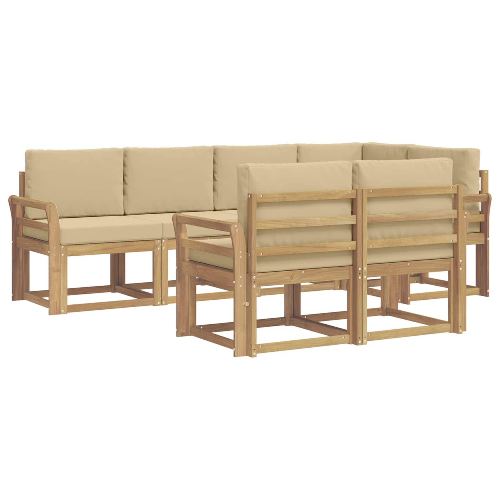 vidaXL Outdoor-Sofagarnitur mit Kissen 7 pcs Weiß und Beige Polyester